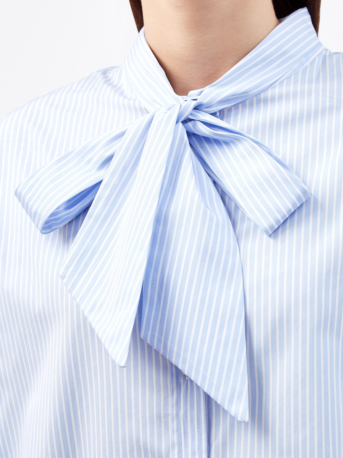 Рубашка из тонкого хлопка с бантом и принтом в полоску FABIANA FILIPPI, цвет голубой, размер 40;42 - фото 3