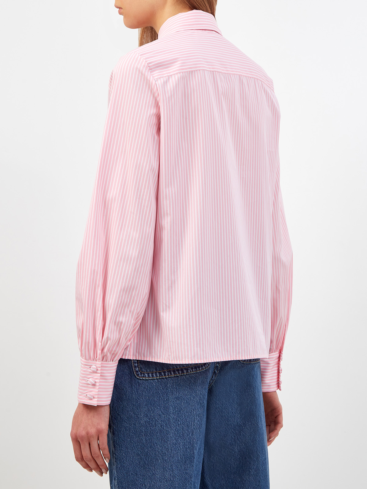Рубашка из гладкого поплина в полоску с вышитым логотипом ETRO, цвет розовый, размер 38;40;44;46;48 - фото 4