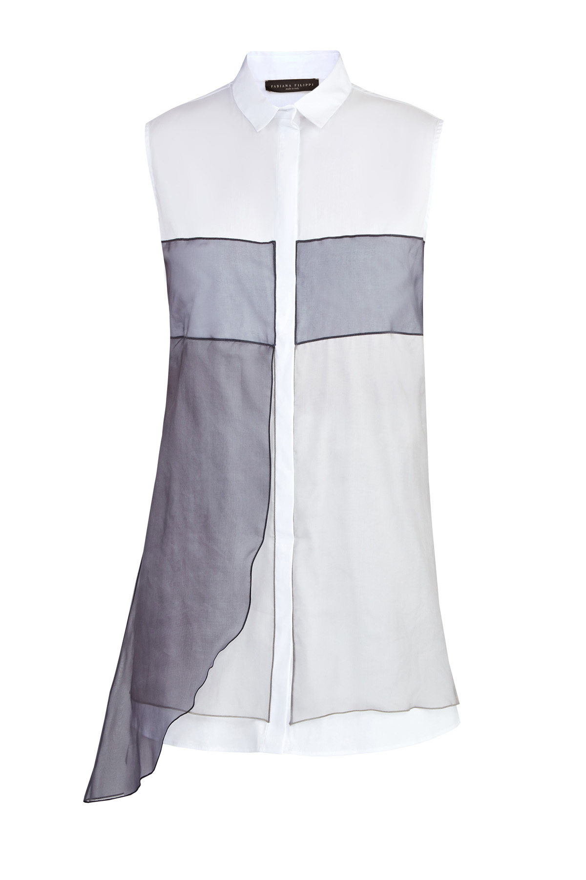 Блуза из поплина со вставками colorblock из шелковой органзы FABIANA FILIPPI, цвет черно-белый, размер 44 - фото 1