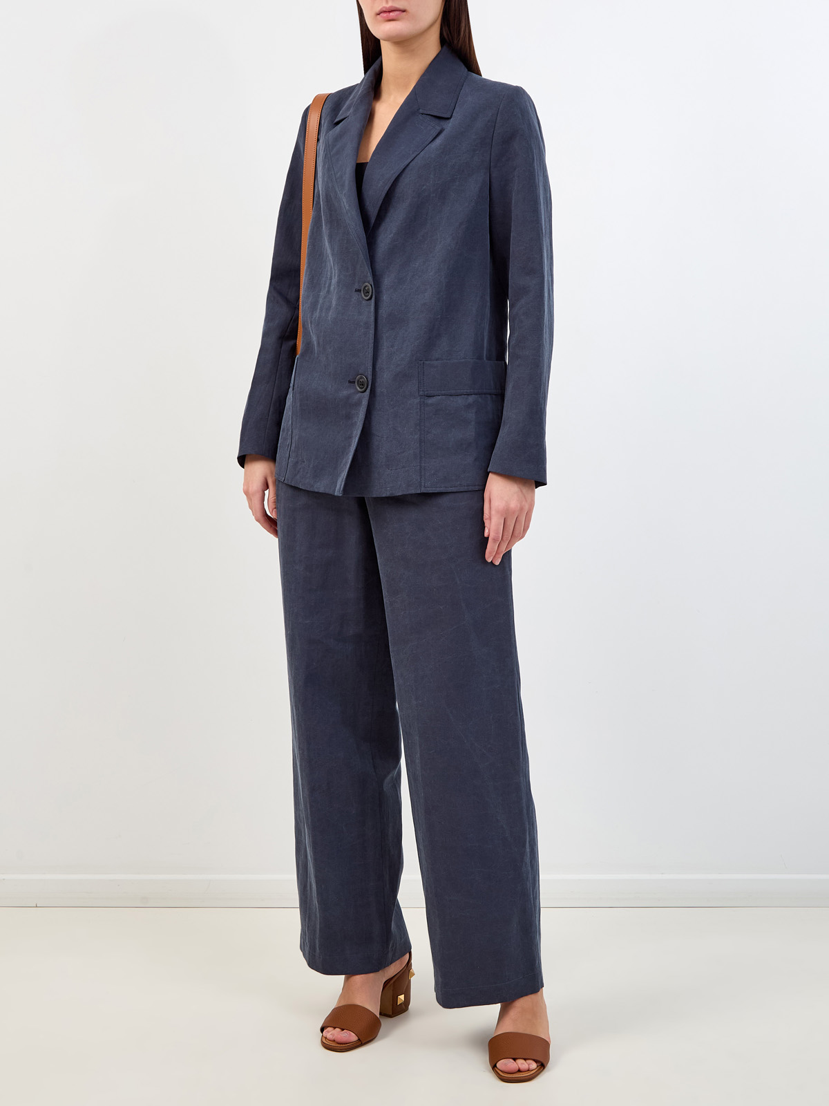 Высокие брюки из окрашенного вручную хлопка и льна с защипами GENTRYPORTOFINO, цвет синий, размер 38;40;42;46 - фото 2