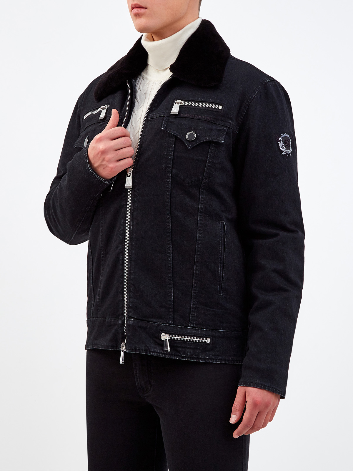 Утепленная куртка из денима kurabo с мехом норки SCISSOR SCRIPTOR, цвет черный, размер 50;52;54;56;58 - фото 3