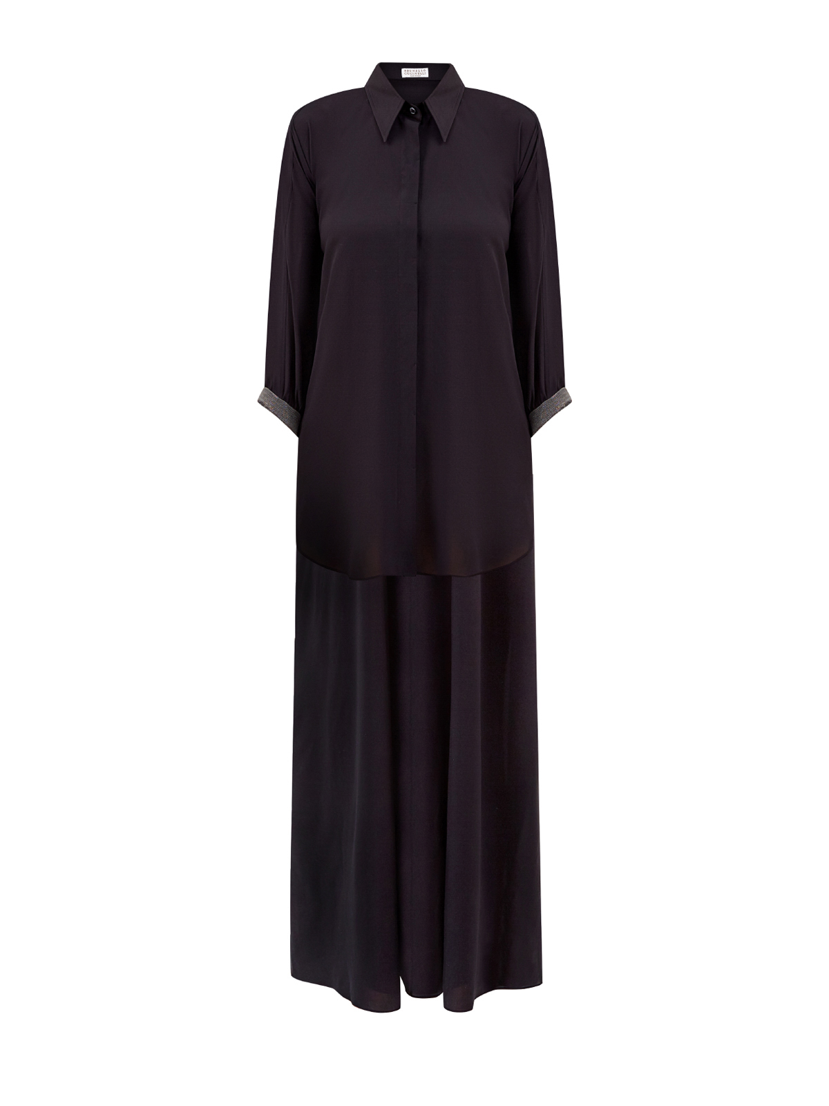 Удлиненная рубашка Tunic из эластичного шелкового жоржета BRUNELLO CUCINELLI, цвет черный, размер 44 - фото 1