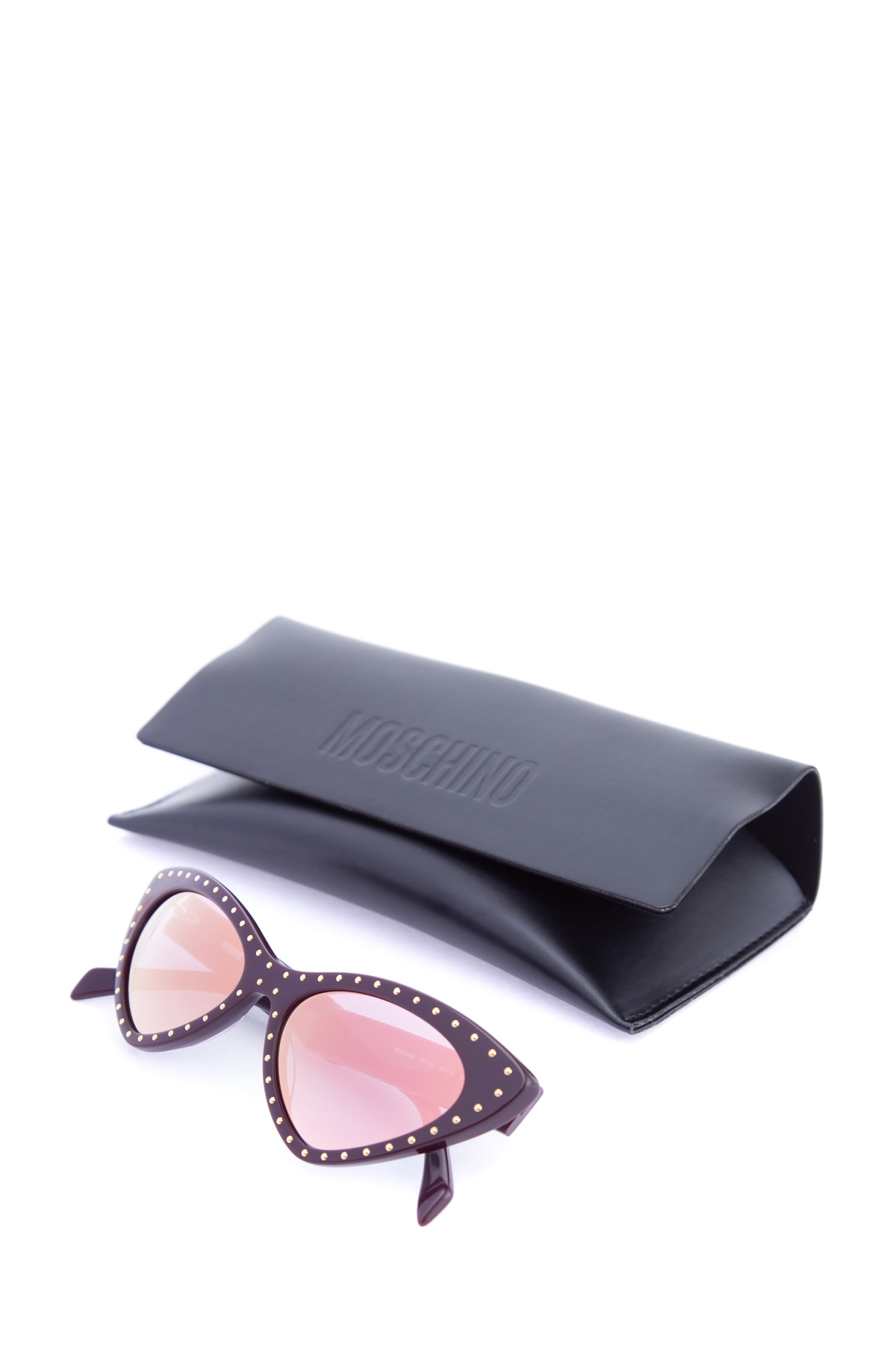 Очки в изящной оправе Cat Eye из глянцевого пластика вишневого цвета MOSCHINO (sunglasses), размер 46 - фото 6