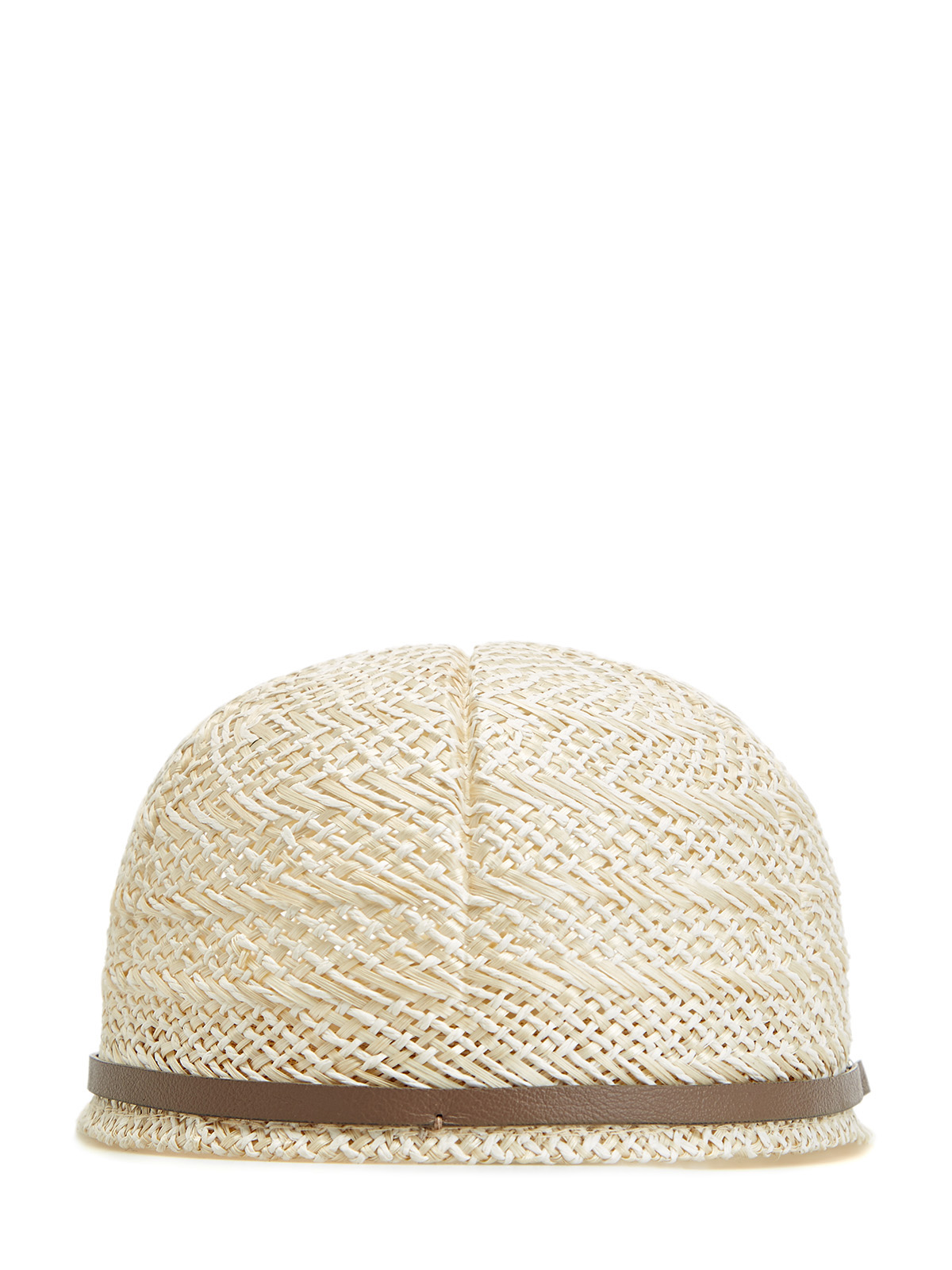 Плетеная кепка с кожаным ремешком и цепочками PESERICO, цвет бежевый, размер M;L - фото 3