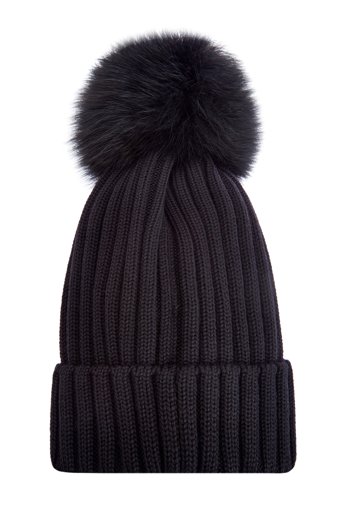 Шерстяная шапка с помпоном из меха лисы Silver Fox MONCLER, цвет черный, размер 6;7;7.5;8.5;9.5;10;11 - фото 3