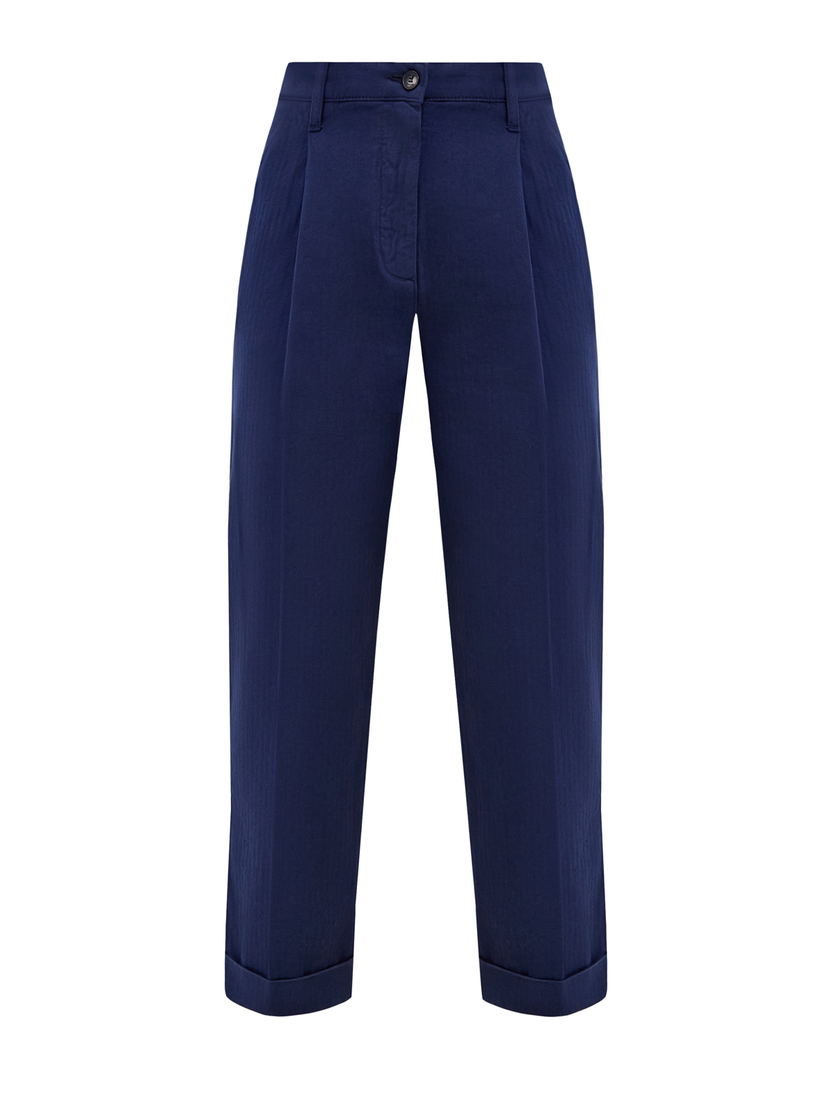 Хлопковые брюки укороченного кроя с шевронным узором и защипами ETRO, цвет синий, размер 38;40;42;44;46;48