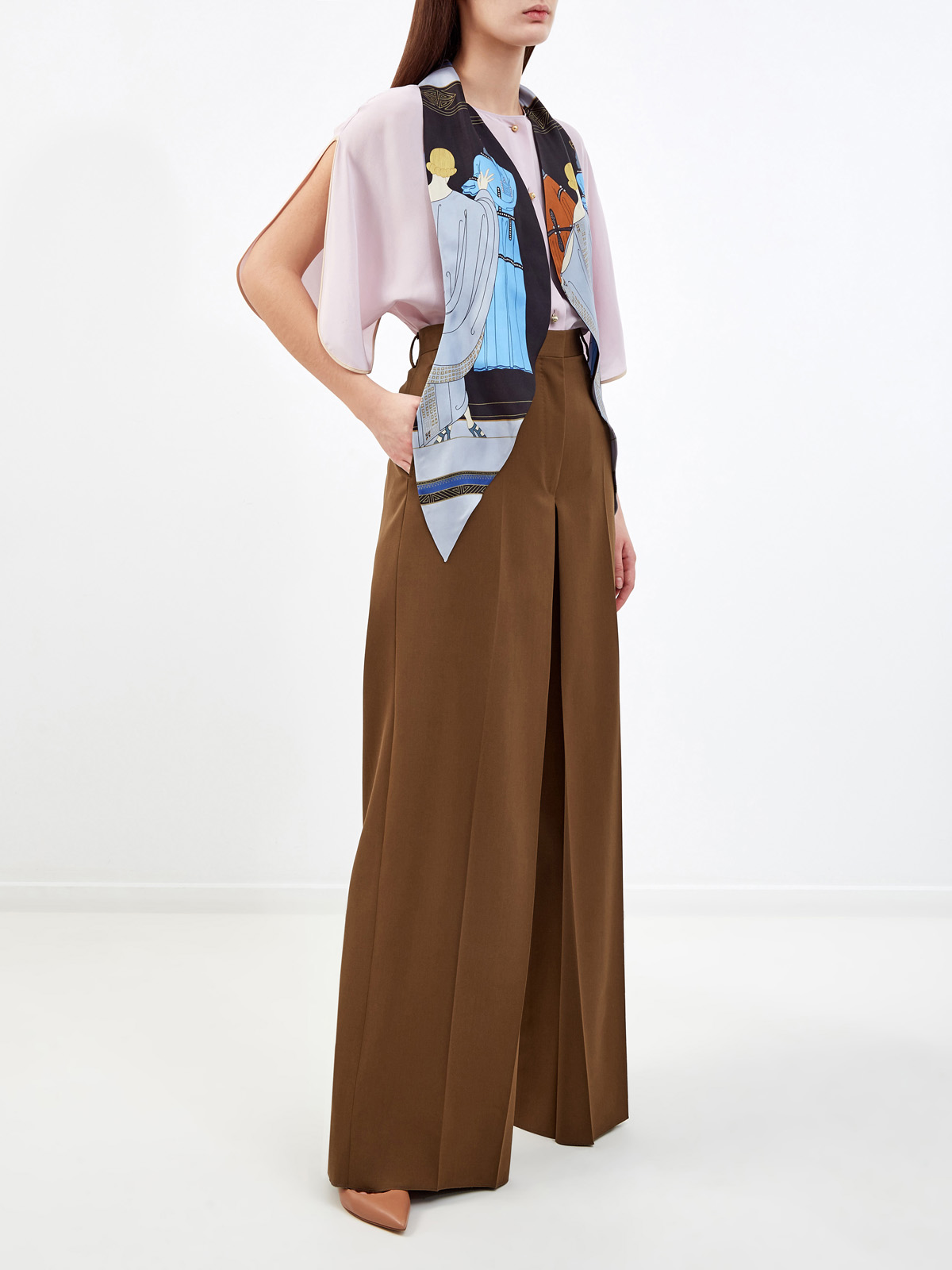Блуза из струящегося шелка с воротом-платком LANVIN, цвет розовый, размер XS;S;M;L - фото 2