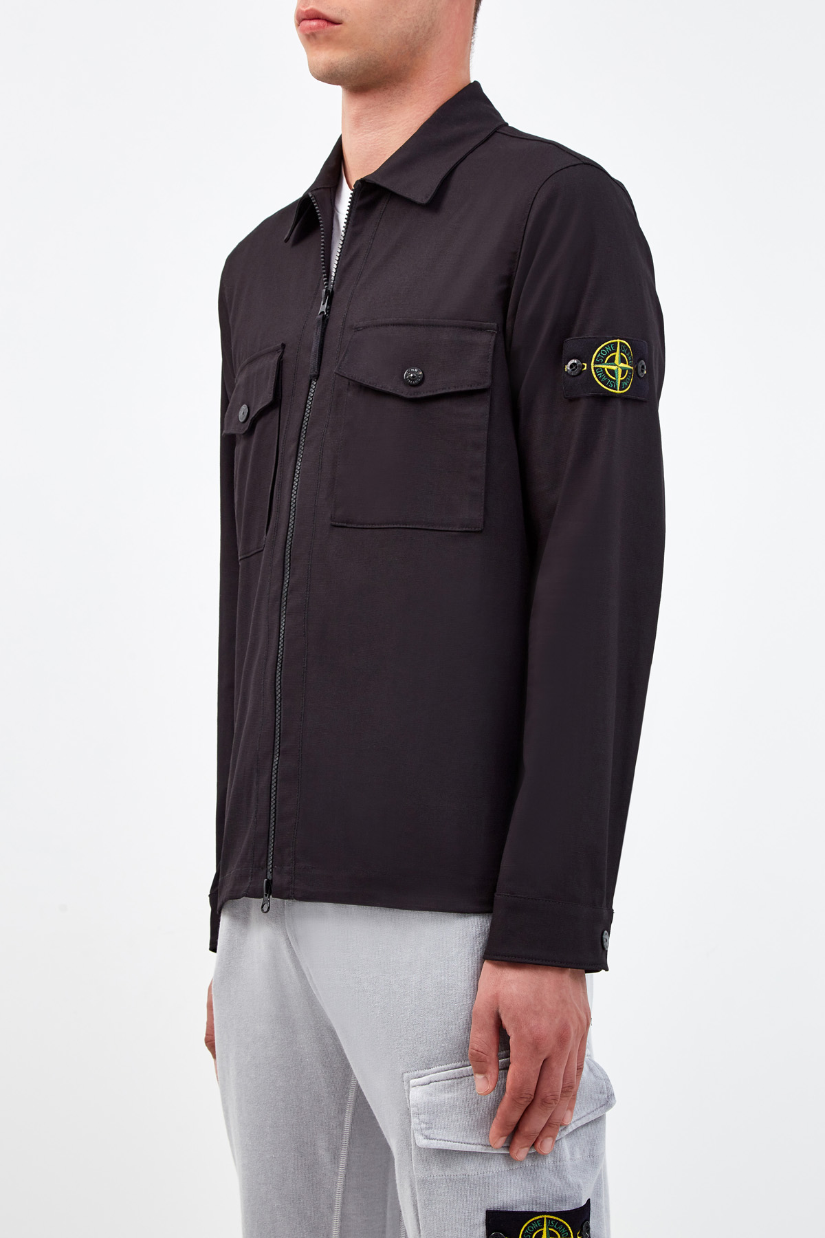 Хлопковая куртка-рубашка с накладными карманами на клапанах STONE ISLAND, цвет черный, размер M;XL;S - фото 3