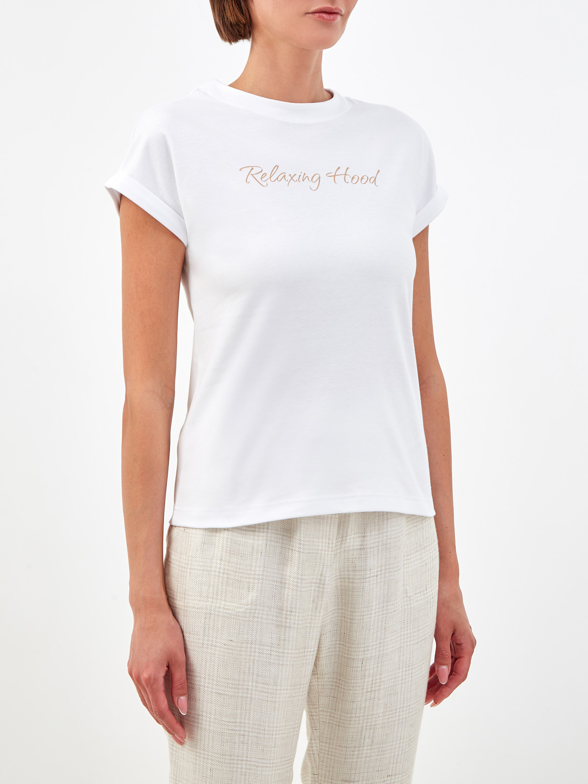 Хлопковая футболка с минималистичным принтом Relaxing Hood ELEVENTY, цвет белый, размер 40;42;44;46;38 - фото 3