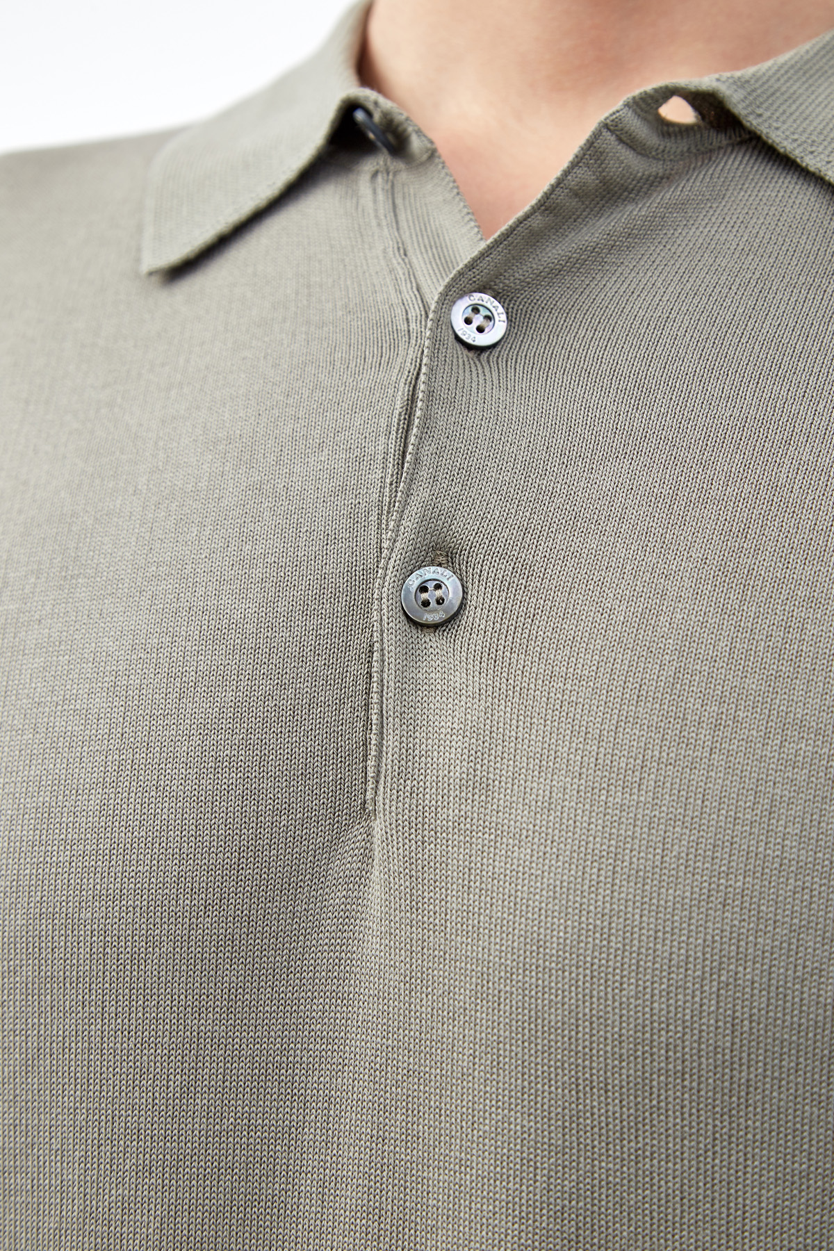 Джемпер-поло с короткими рукавами из хлопка тонкой вязки CANALI, цвет серый, размер 52 - фото 5