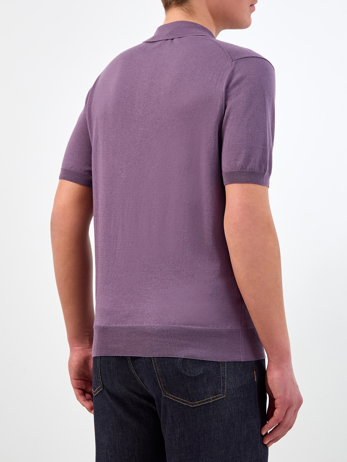 Однотонный джемпер-поло из тонкого хлопка и модала CANALI, цвет фиолетовый, размер 48;52;54;56;58 - фото 4