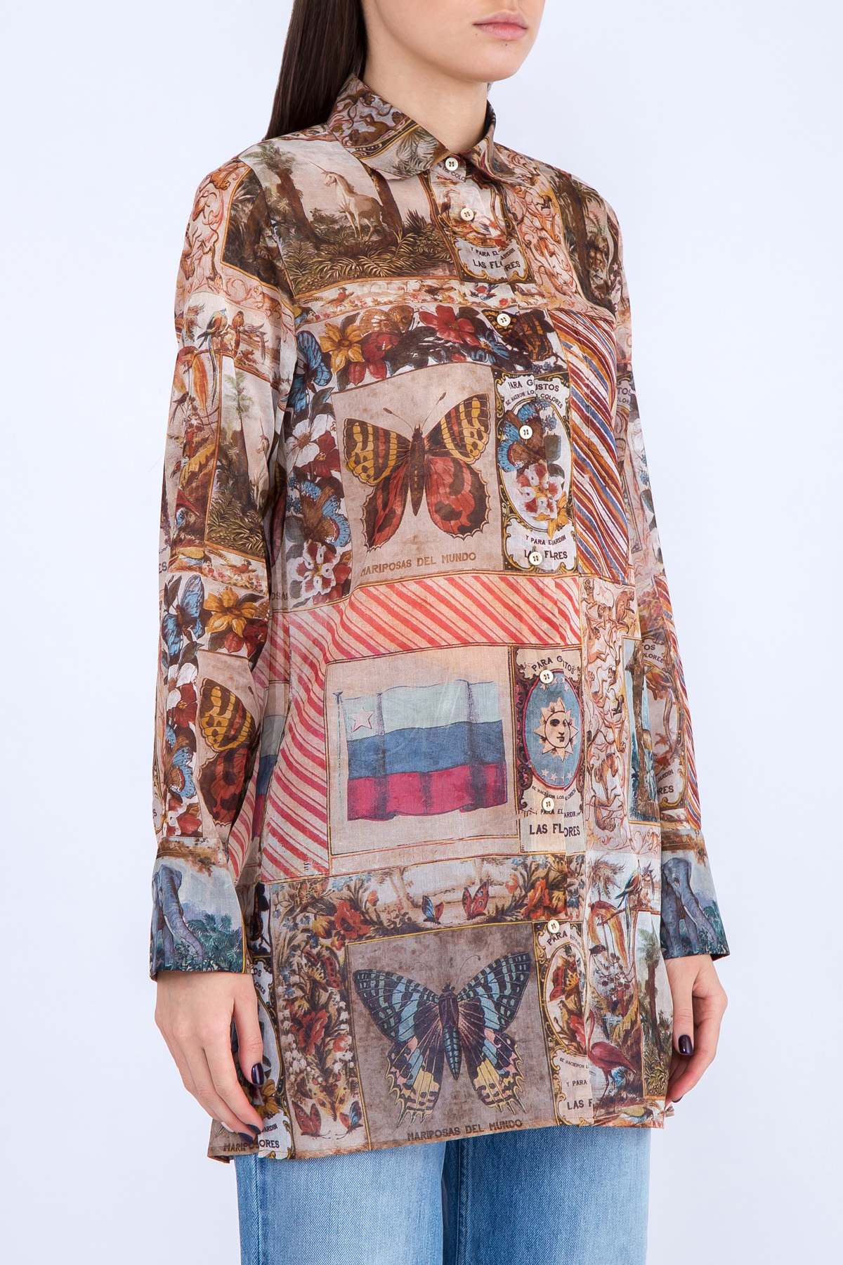 Хлопковая блуза прямого кроя с принтом в виде коллажа VALENTINO, цвет мульти, размер 40 - фото 3