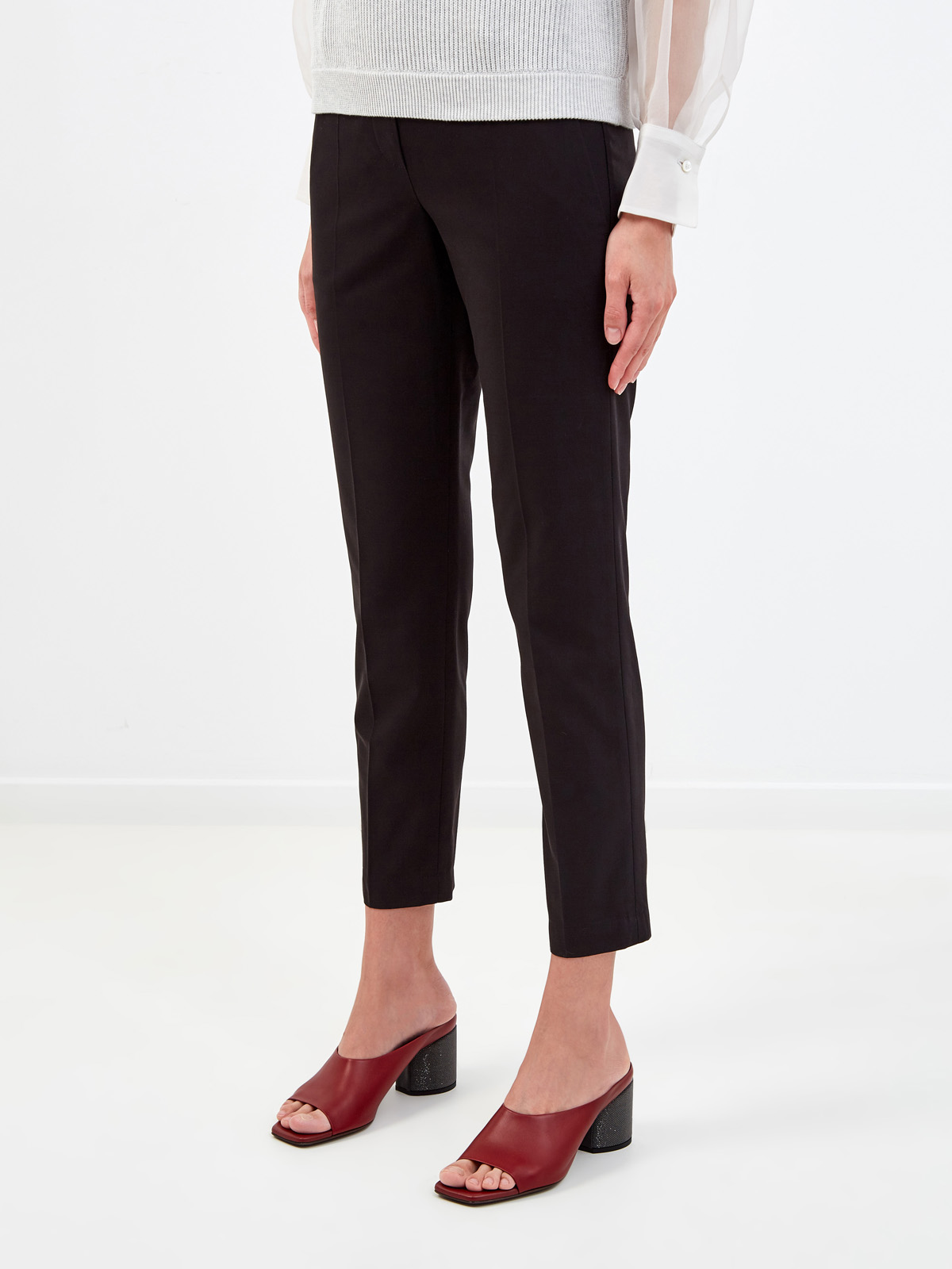 Укороченные брюки из гладкого хлопка с вышивкой Мониль BRUNELLO CUCINELLI, цвет черный, размер 38;44;40;42 - фото 3