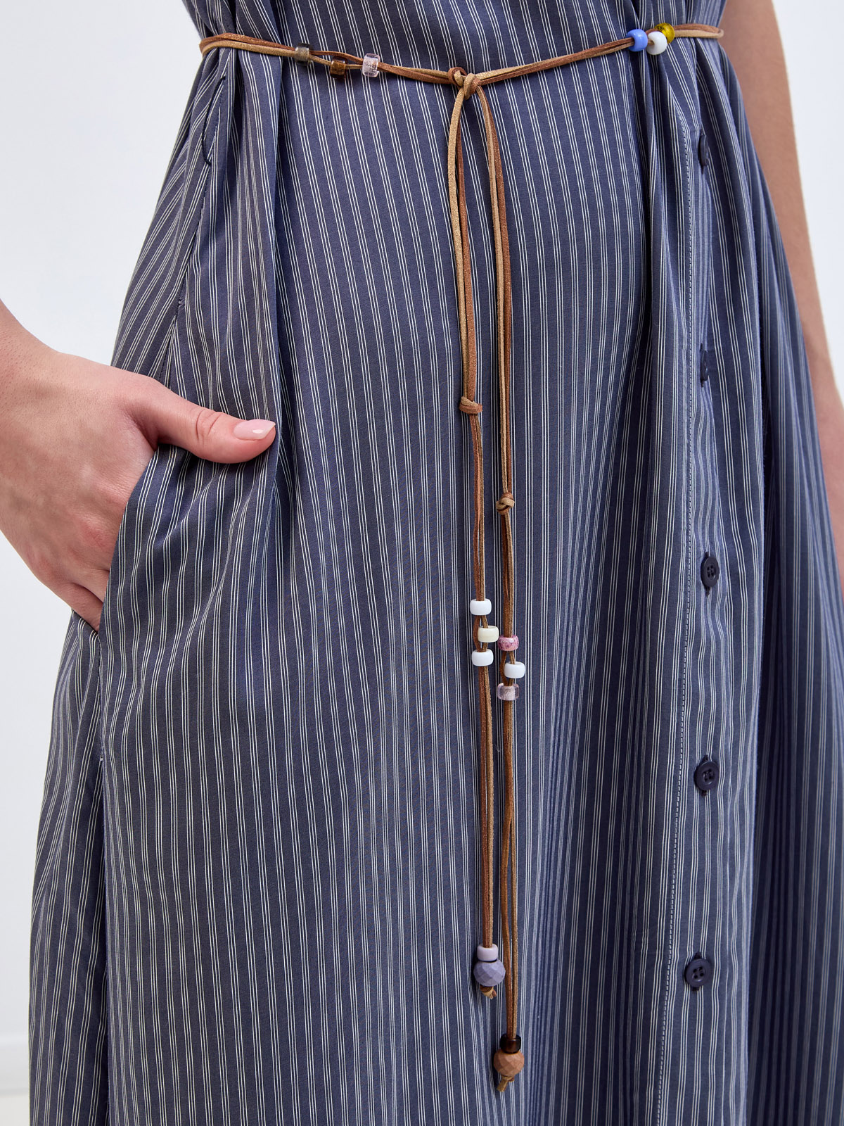 Платье из струящейся вискозы и шелка с декорированным поясом PESERICO, цвет синий, размер 40;42;44 - фото 5