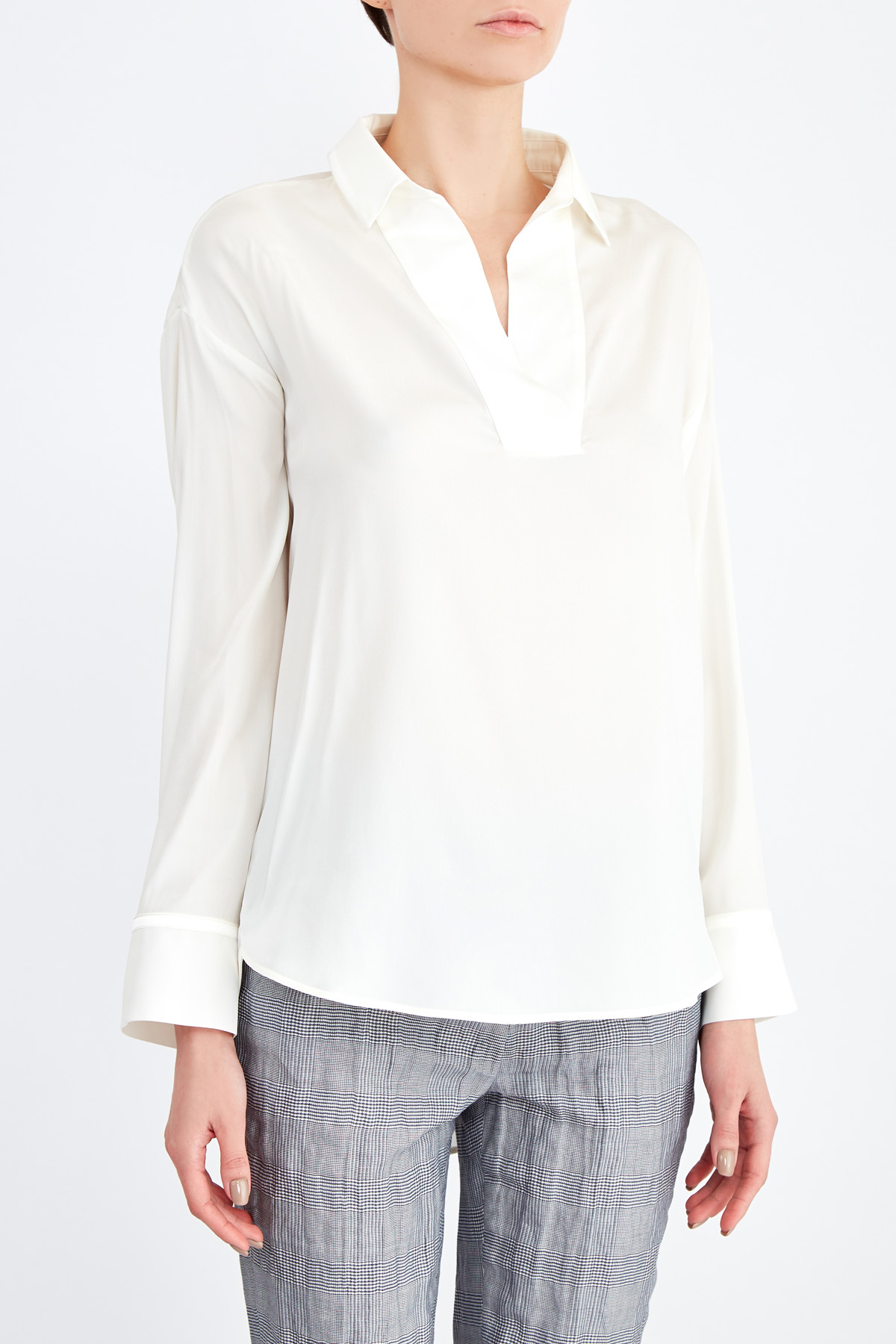 Блуза из чистого шелка с асимметричными кромками и отложным воротом LORENA ANTONIAZZI, цвет белый, размер 38;40;42 - фото 3