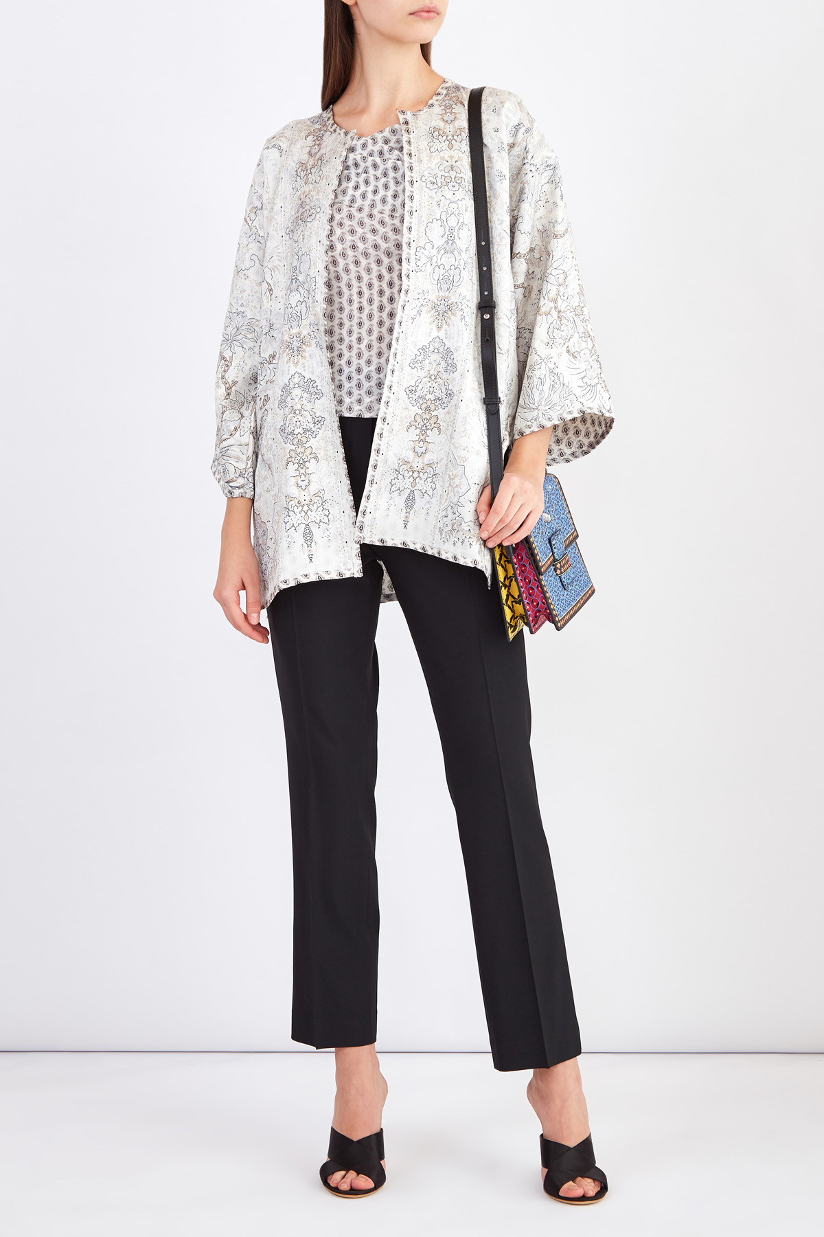 Блузка из шелка с открытым декольте и кроем с запахом спереди ETRO, цвет мульти, размер 42;44 - фото 2