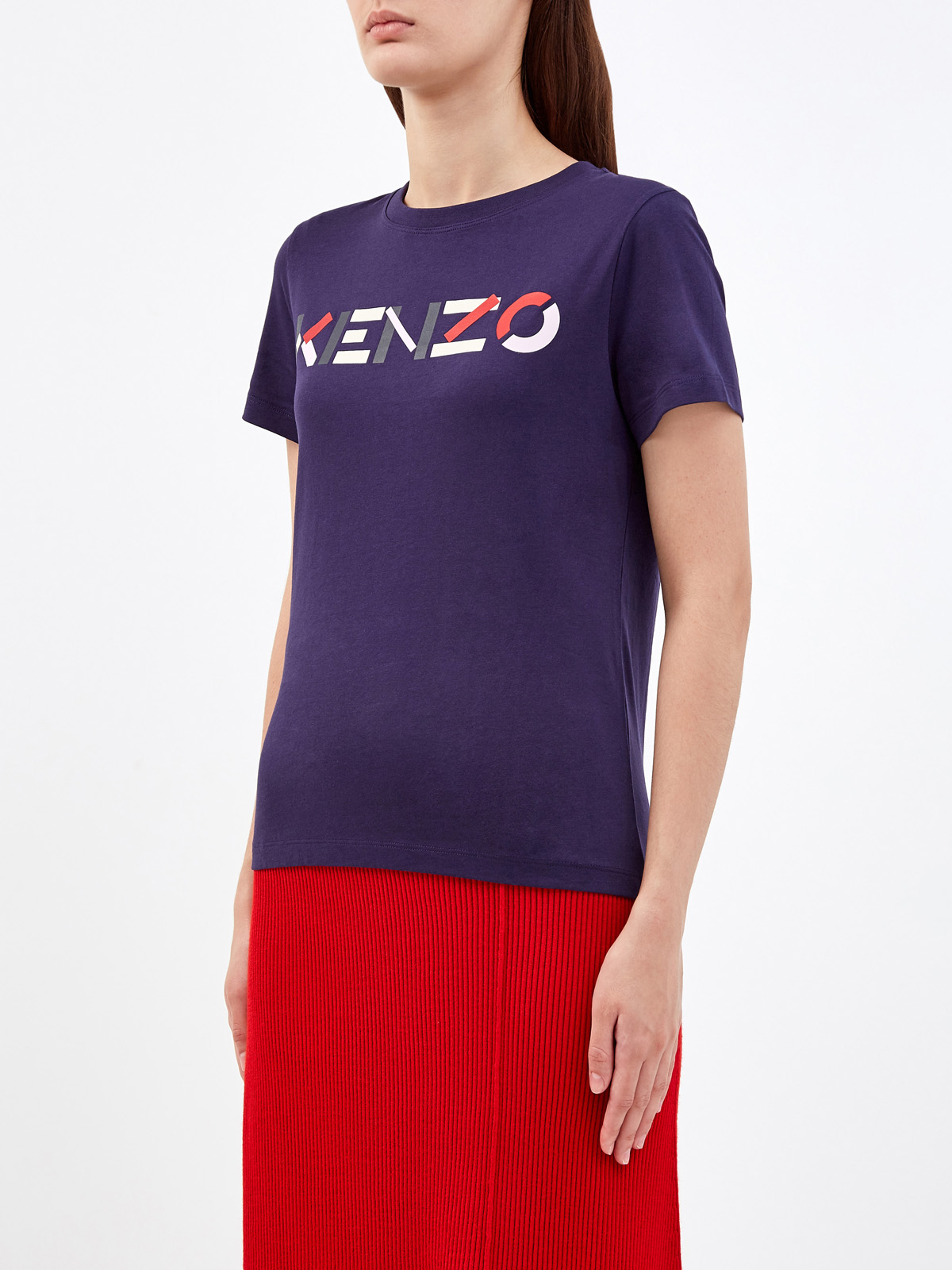 Однотонная футболка из натурального хлопка с принтом KENZO, цвет синий, размер M;L;S - фото 3