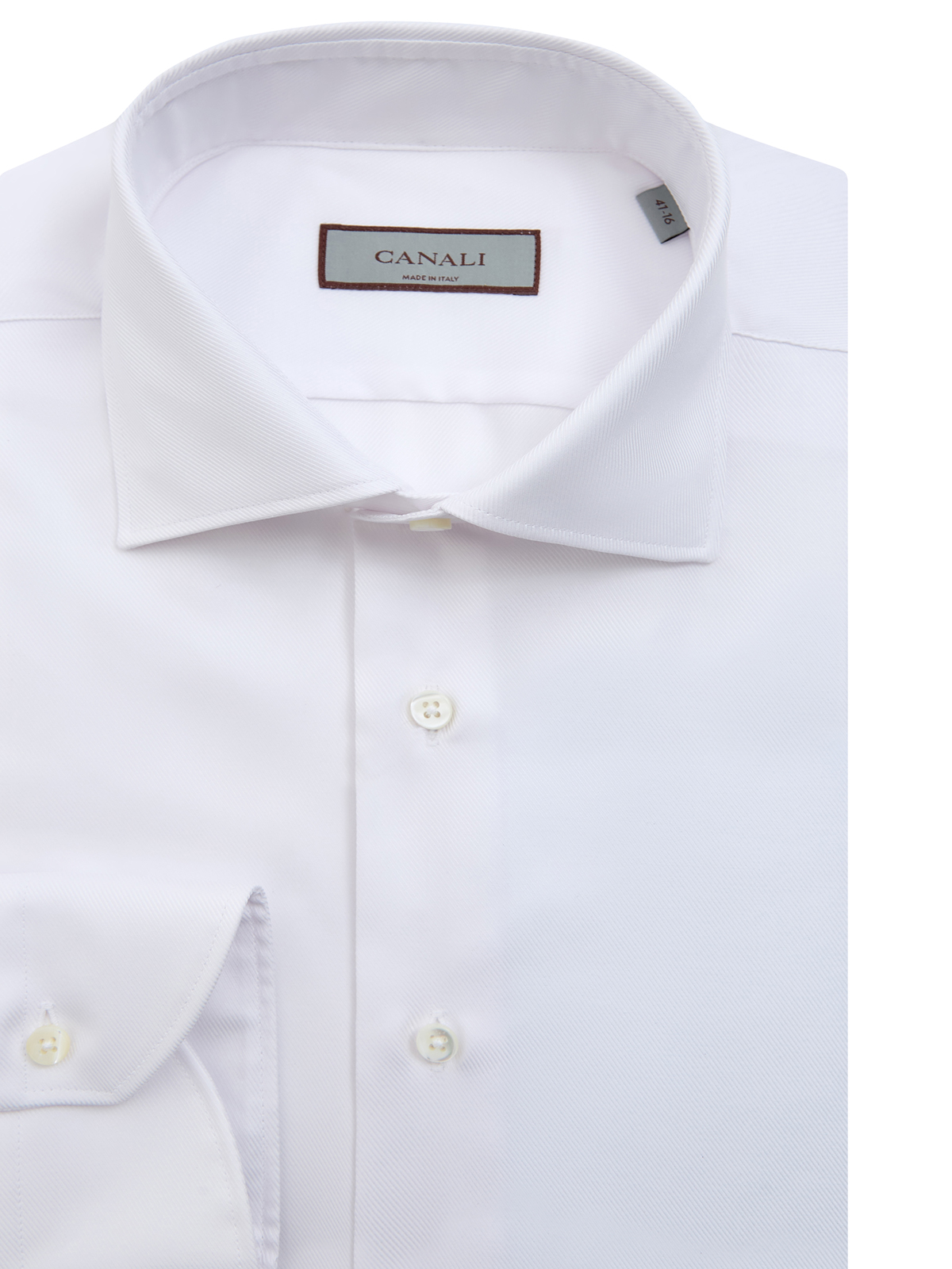 Однотонная рубашка из диагонального хлопкового твила CANALI, цвет белый, размер 52;52;54;56;58;60 - фото 2