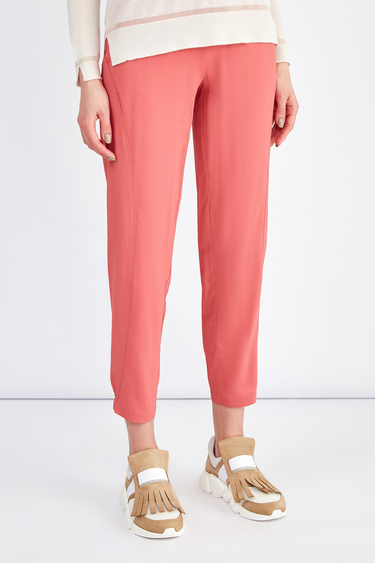 Укороченные брюки с трикотажным поясом и отделкой люрексом LORENA ANTONIAZZI, цвет розовый, размер 40;42;44 - фото 3