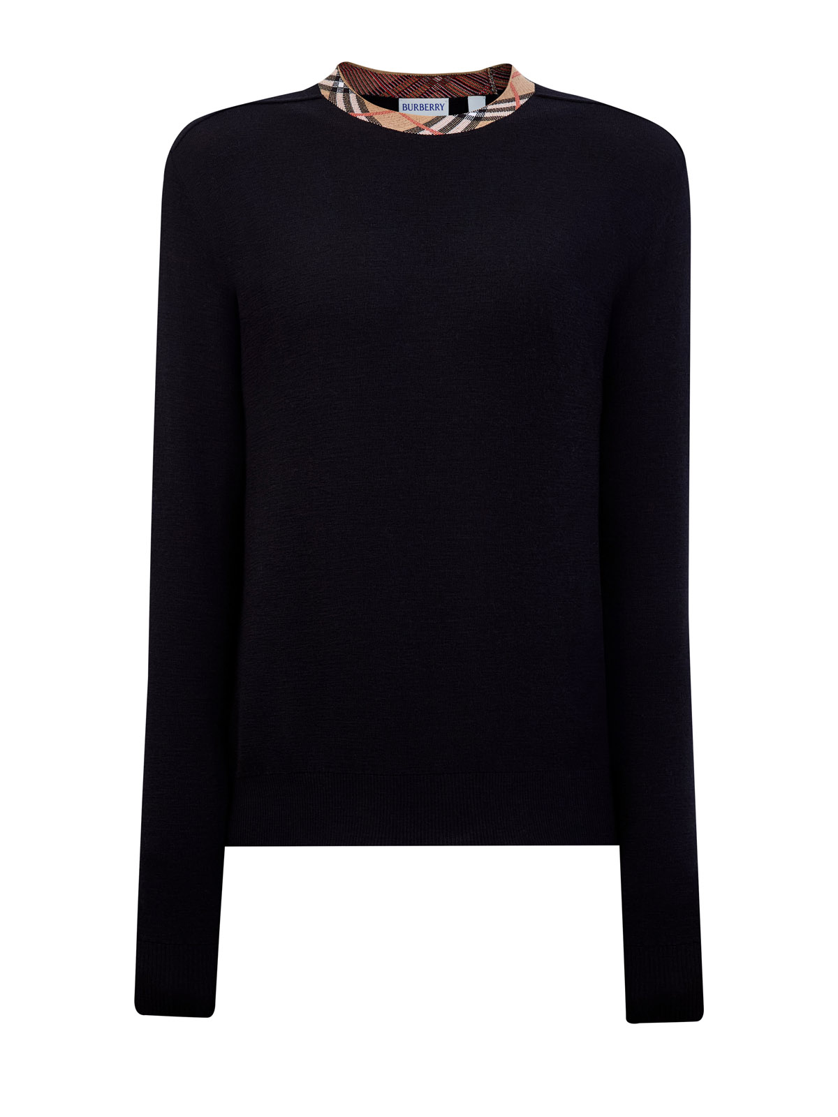 

Джемпер из тонкой шерсти с воротом Burberry Check, Черный, Джемпер из тонкой шерсти с воротом Burberry Check