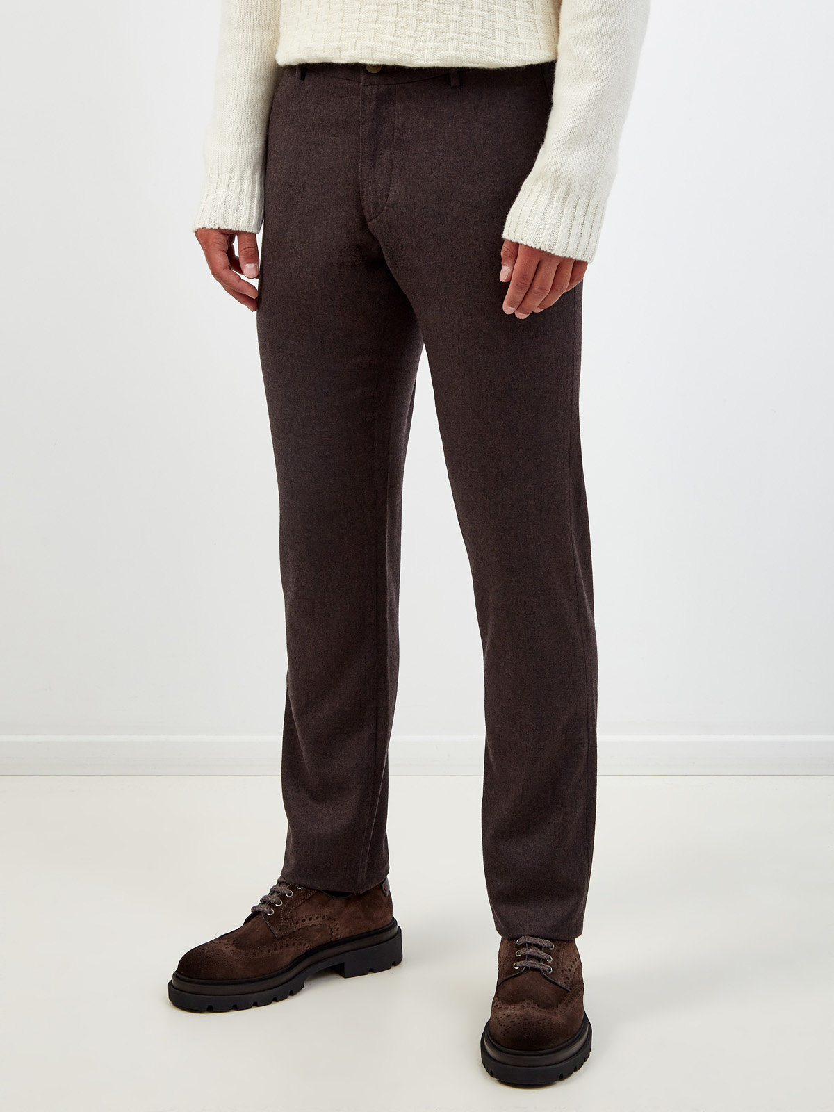 Шерстяные брюки в стиле casual с отделкой из замши CANALI, цвет коричневый, размер 48;50;52;54 - фото 3
