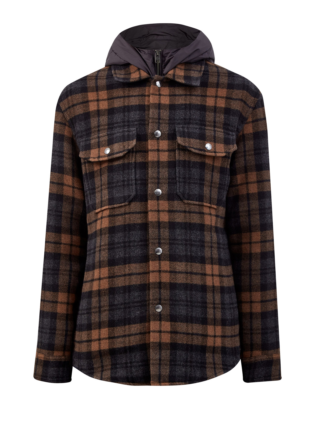 Куртка-рубашка из шерсти и хлопка с пуховым утеплителем WOOLRICH, цвет коричневый, размер M;XL - фото 1