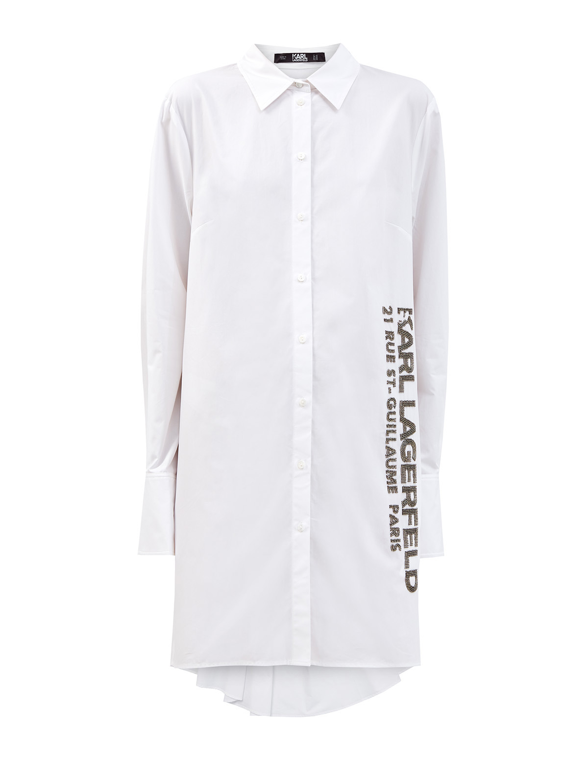 Удлиненная рубашка из поплина с декором на спинке KARL LAGERFELD, цвет белый, размер M;L