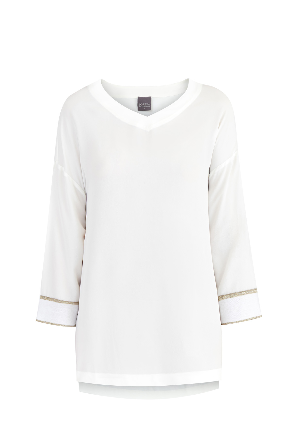 Блуза из шелковой ткани с манжетами из хлопка и люрекса LORENA ANTONIAZZI, цвет белый, размер 38;42;44;46 - фото 1