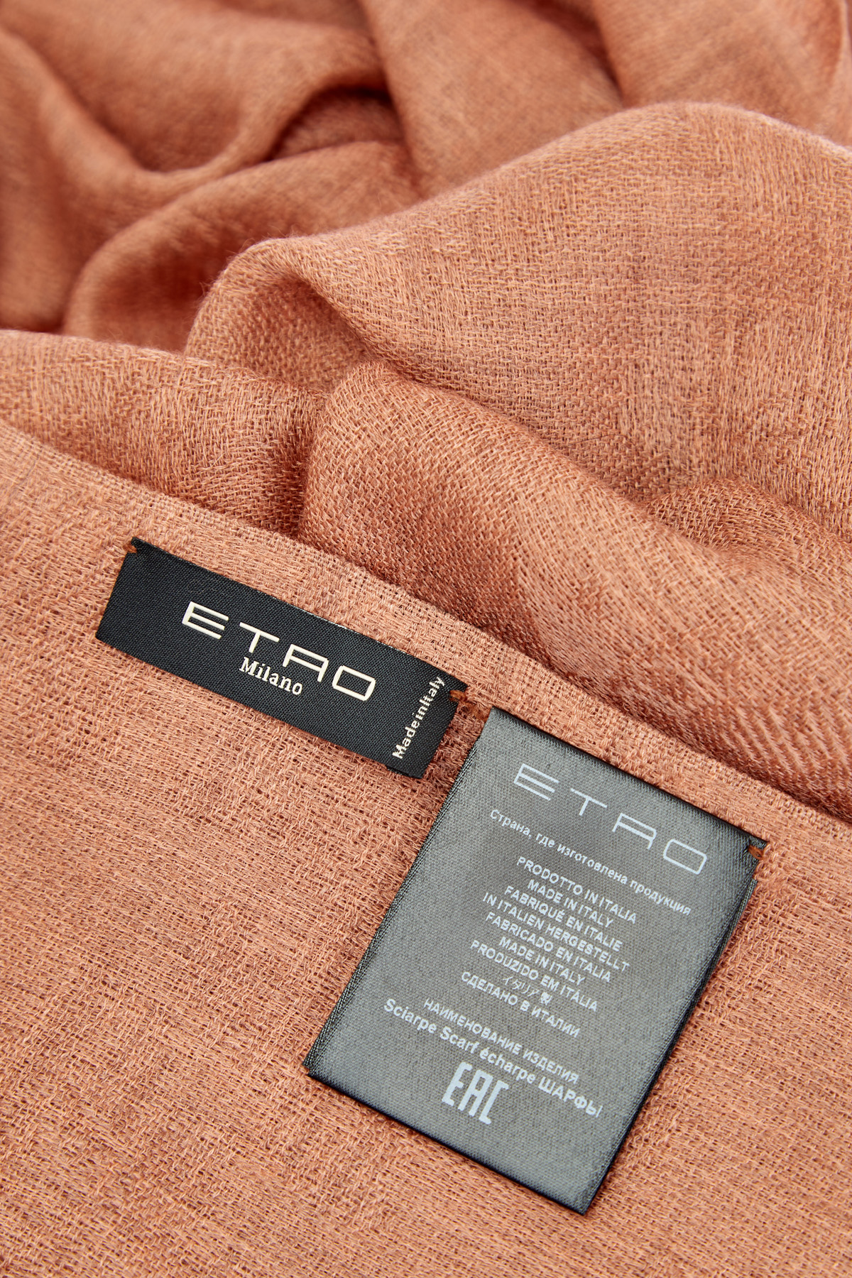 Однотонный шарф из кашемировой пряжи с бахромой ETRO, цвет оранжевый, размер 48;50;52;54;56 - фото 4