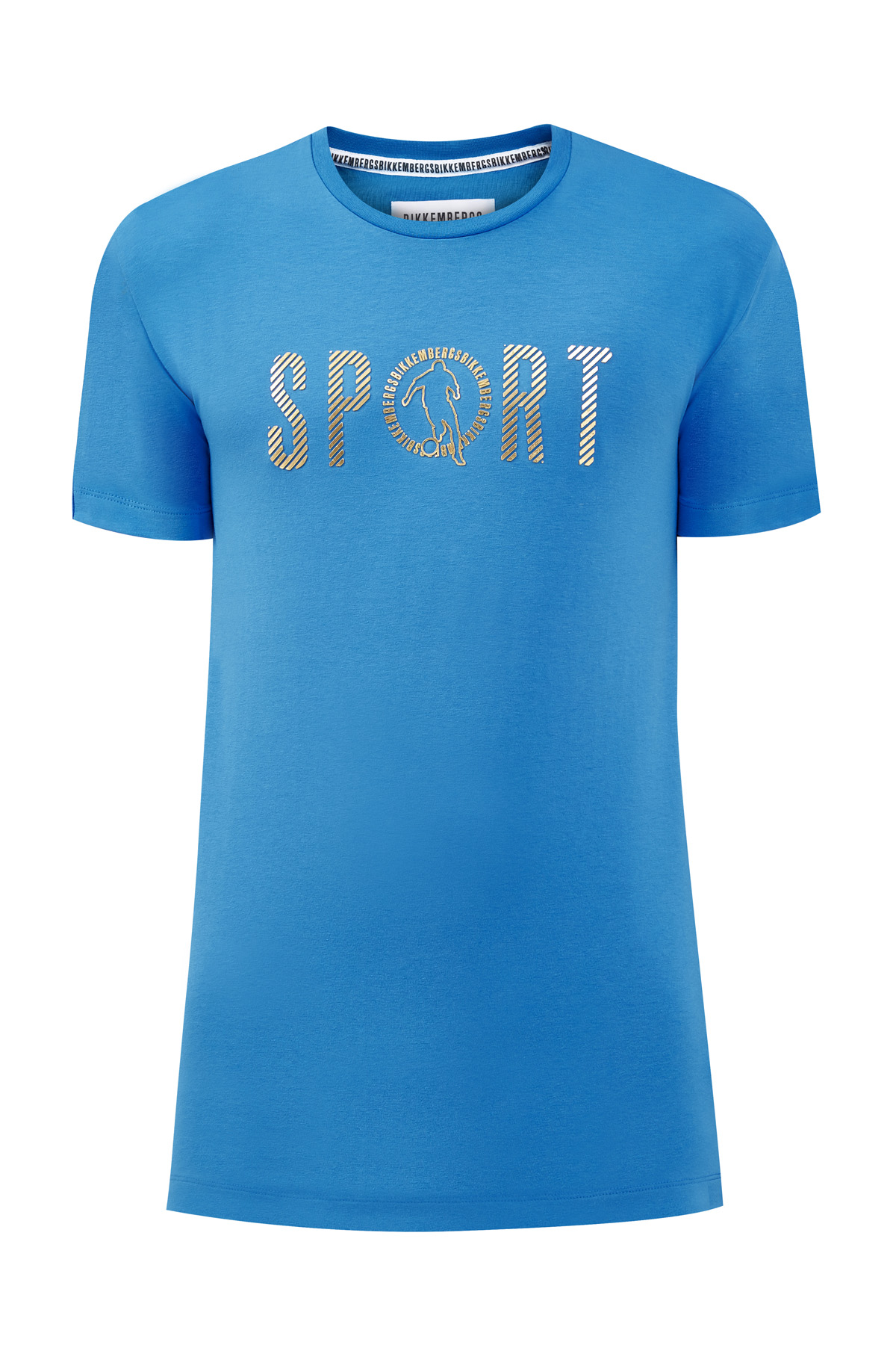Хлопковая футболка из гладкого джерси с фактурной аппликацией Sport BIKKEMBERGS, цвет голубой, размер XL;2XL;M - фото 1