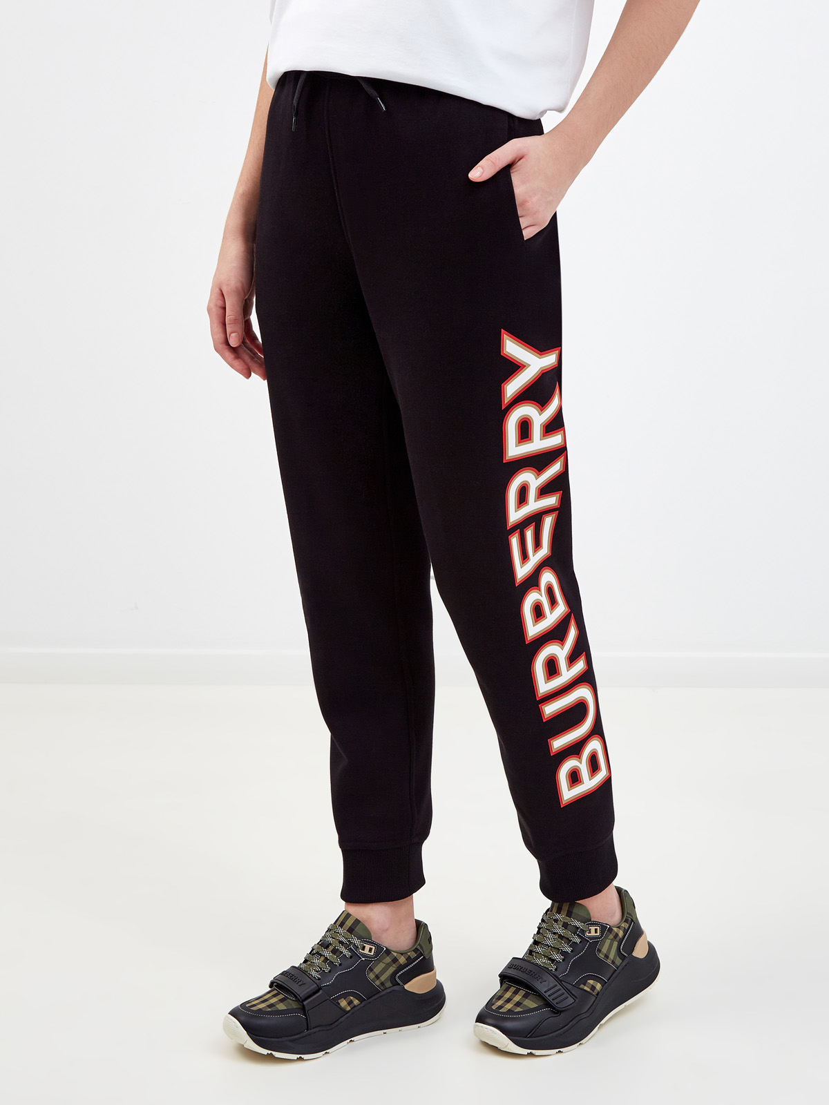 Спортивные брюки из хлопка с макро-логотипом Черный, фото 3