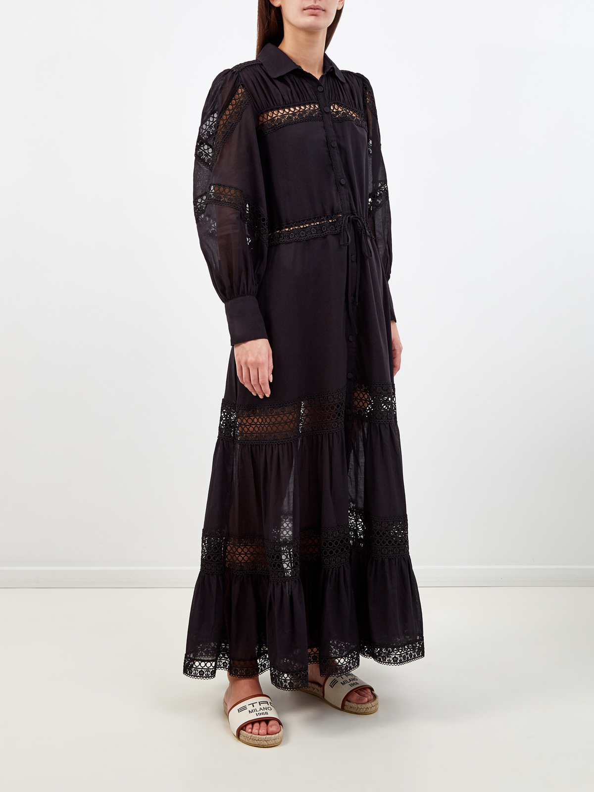 Длинное платье-рубашка Ileana с ажурной вышивкой CHARO RUIZ IBIZA, цвет черный, размер S;M;L;XL - фото 3