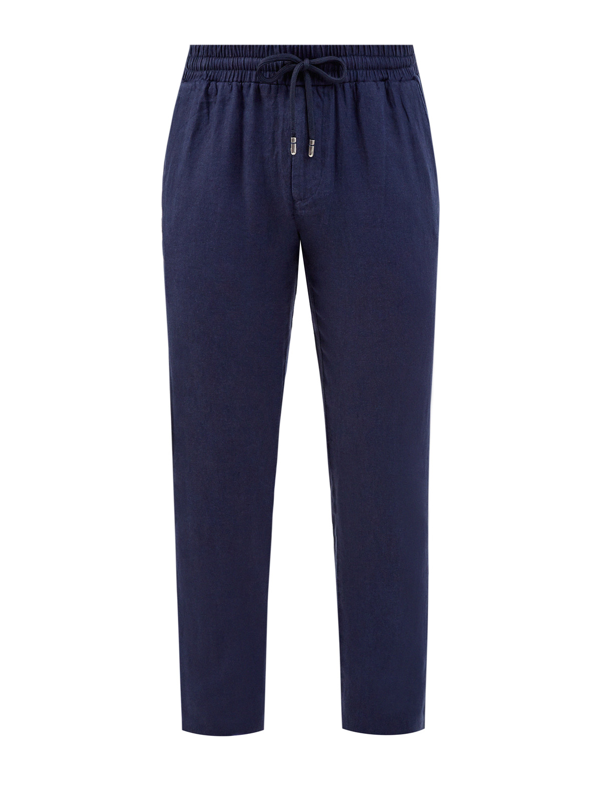 Льняные брюки с эластичным поясом и логотипом в тон CUDGI, цвет синий, размер XL;L - фото 1