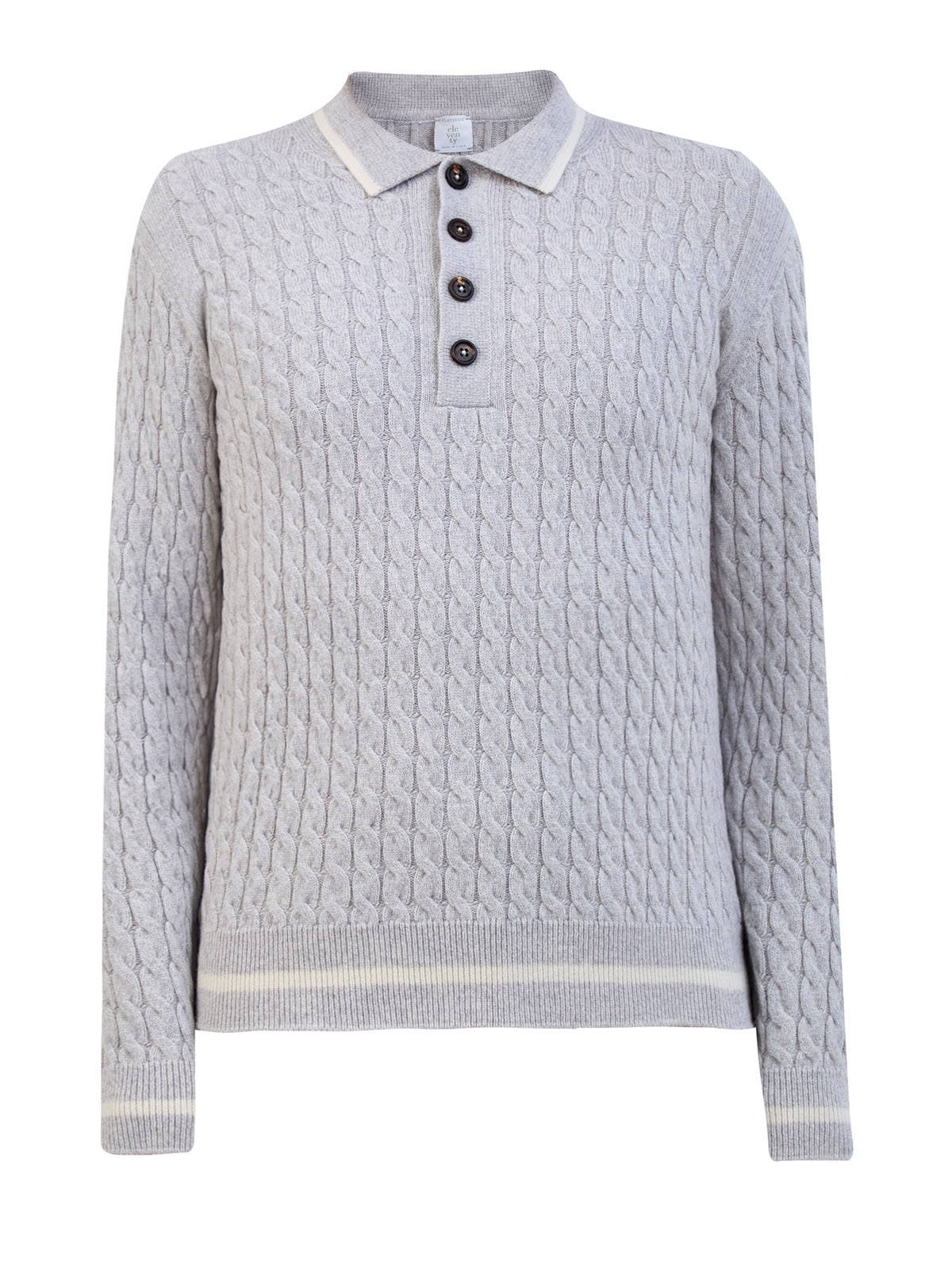 

Шерстяной джемпер-поло с вязаным узором и окантовкой, Серый, Шерстяной джемпер-поло с вязаным узором и окантовкой