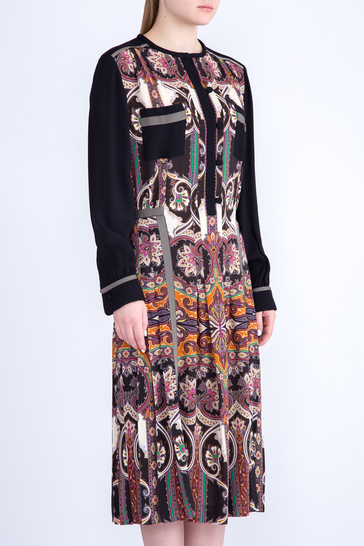 Платье с комбинацией фирменного орнамента и однотонными вставками ETRO, цвет мульти, размер 42;44 - фото 3