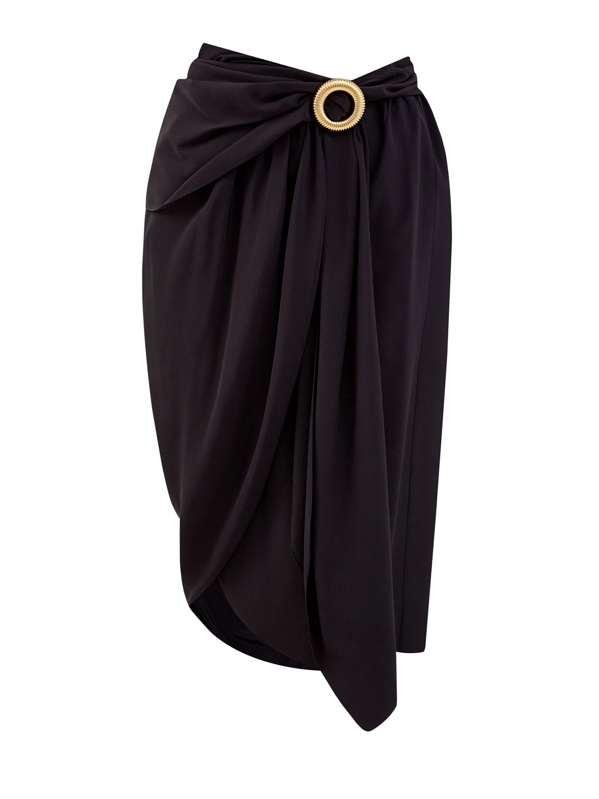 Шелковая юбка асимметричного кроя с золотистой пряжкой LANVIN, цвет черный, размер 44;46;42 - фото 1