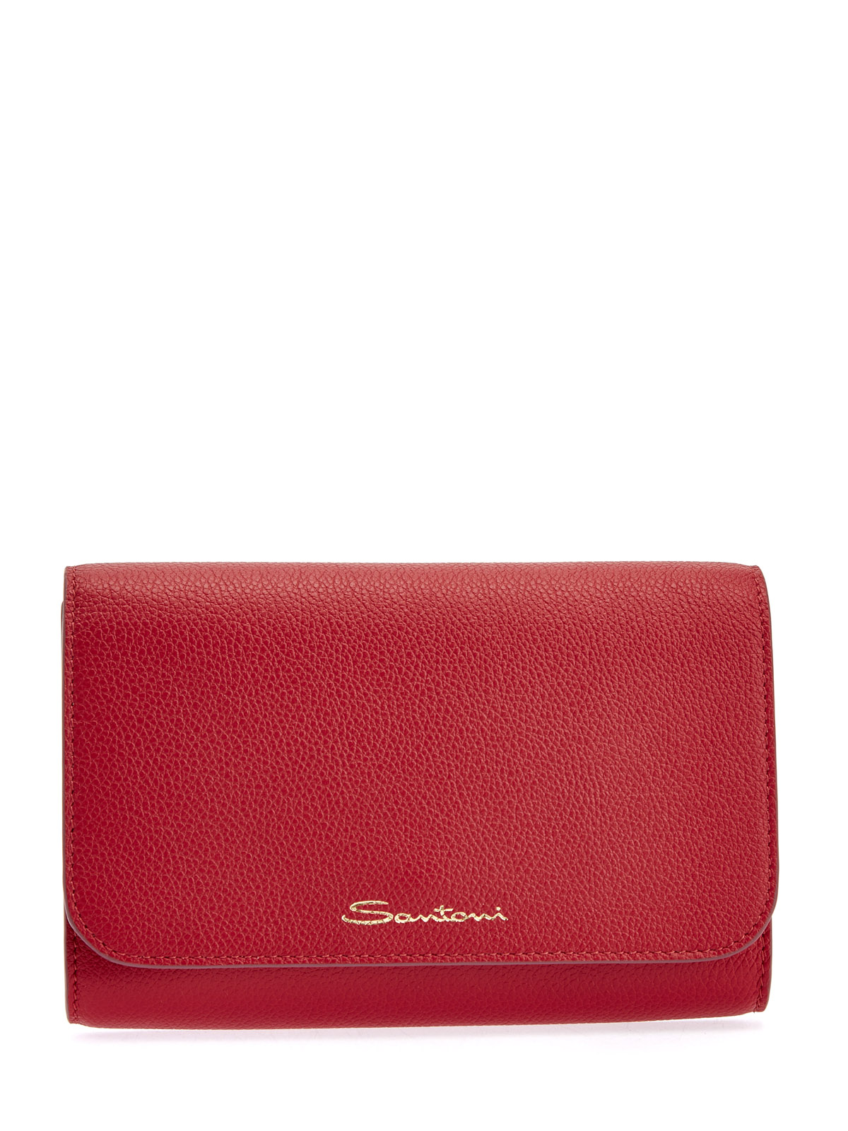 

Клатч из крупнозернистой кожи со съемным ремнем и логотипом, Красный, Клатч из крупнозернистой кожи со съемным ремнем и логотипом