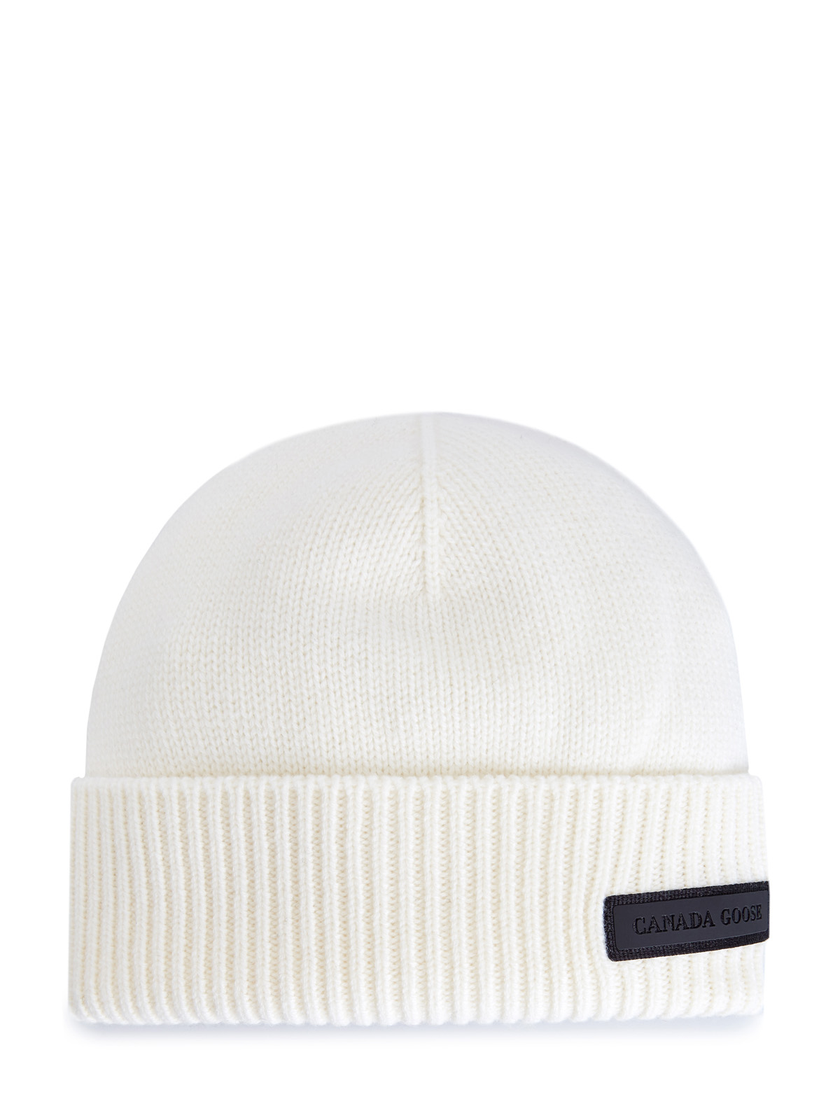 Шерстяная шапка с контрастным логотипом на отвороте CANADA GOOSE, цвет белый, размер 40 - фото 1