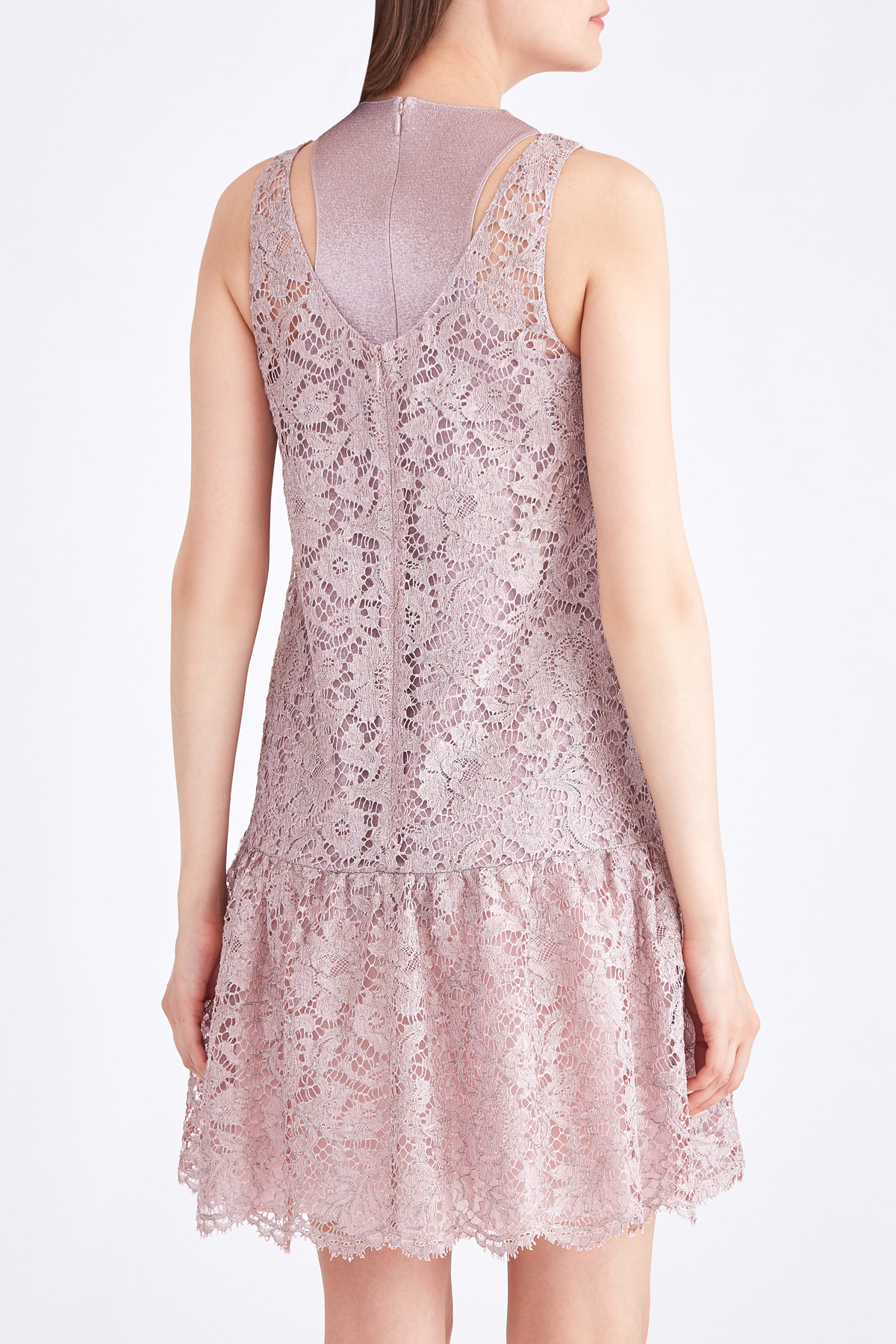 Платье с отрезным подолом и верхним слоем из кружева VALENTINO, цвет розовый, размер 38 - фото 4