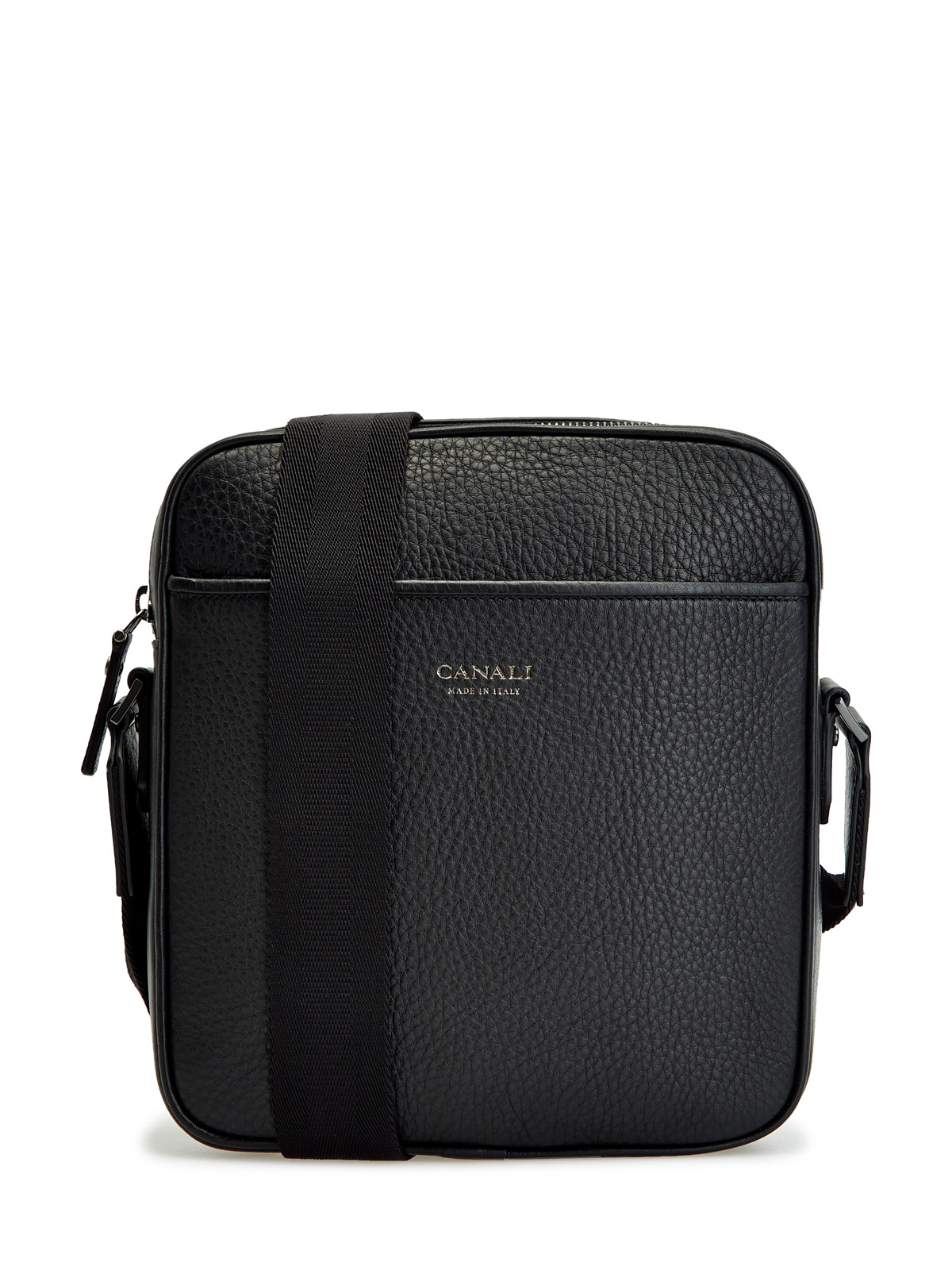 Кожаная сумка-мессенджер с регулируемым плечевым ремнем CANALI, цвет черный, размер 52;54;56;50 - фото 1