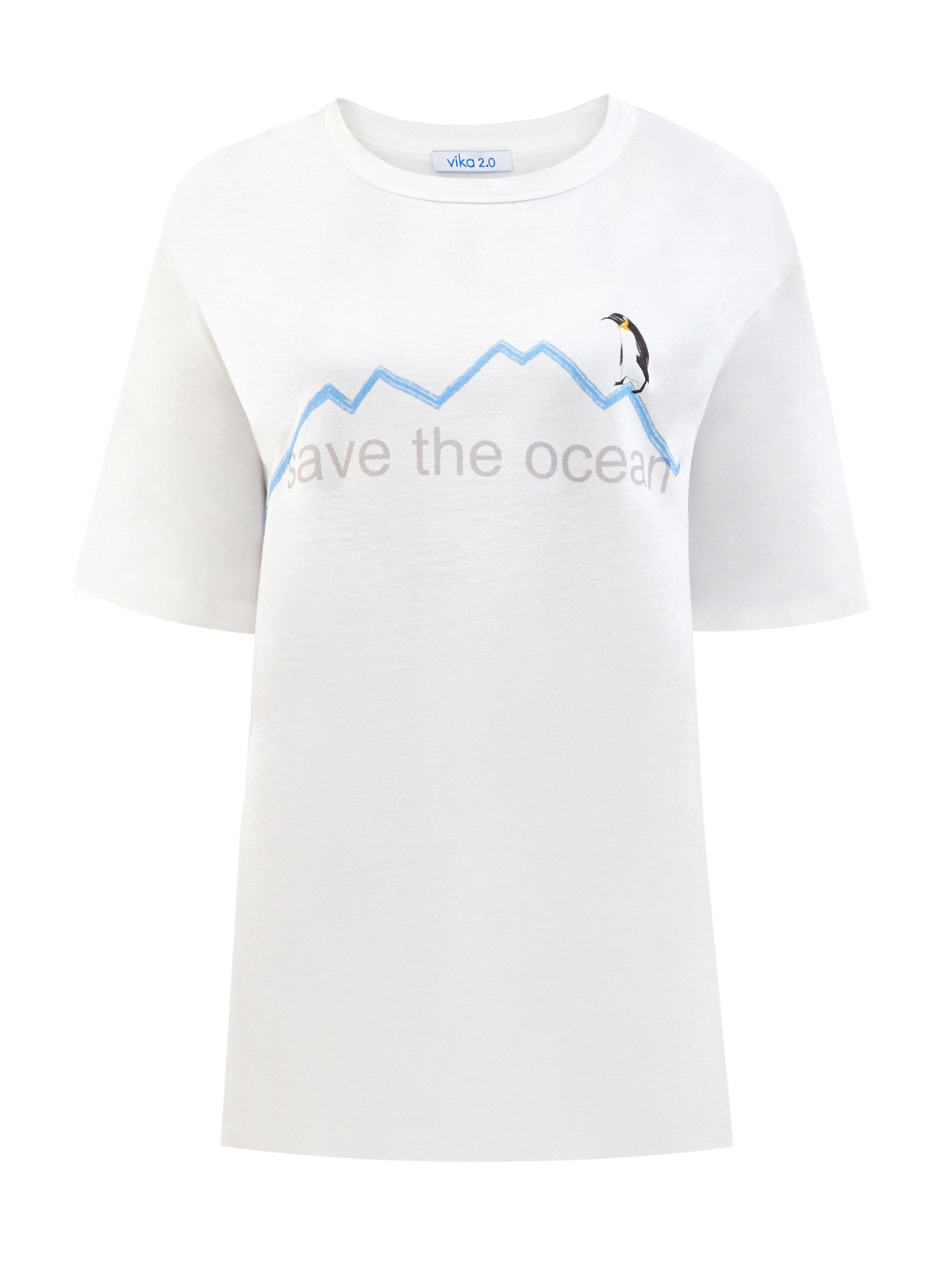 Футболка-oversize из органического джерси с принтом Save the Ocean Vika Gazinskaya, цвет белый, размер 42 - фото 1