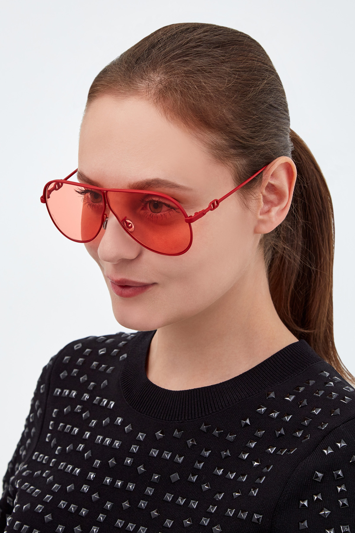Очки-авиаторы в тонкой прорезиненной оправе DIOR (sunglasses) women, цвет красный, размер XL - фото 2