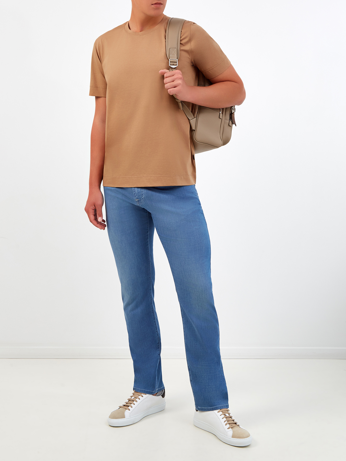 Хлопковая футболка с нашивкой и двойной прострочкой CUDGI, цвет коричневый, размер 50;52;54;56;48 - фото 2