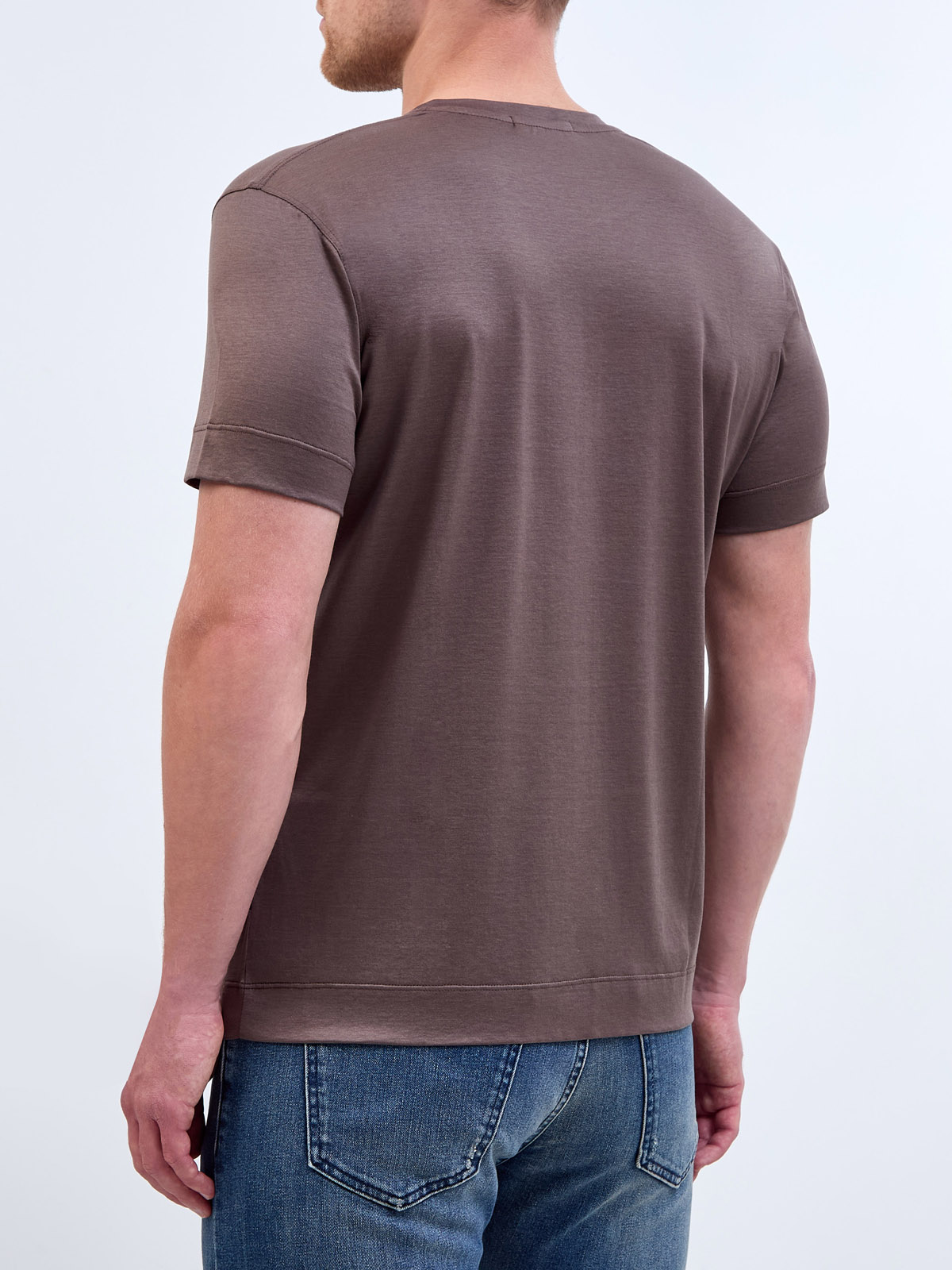 Однотонная футболка из хлопкового и шелкового джерси CUDGI, цвет коричневый, размер 48;50;52;56;60;54 - фото 4