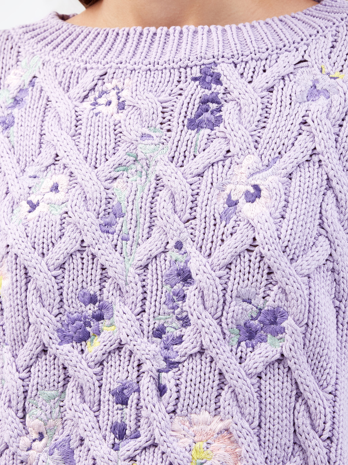 Укороченный джемпер фактурной вязки с вышивкой ERMANNO FIRENZE, цвет фиолетовый, размер 40 - фото 5