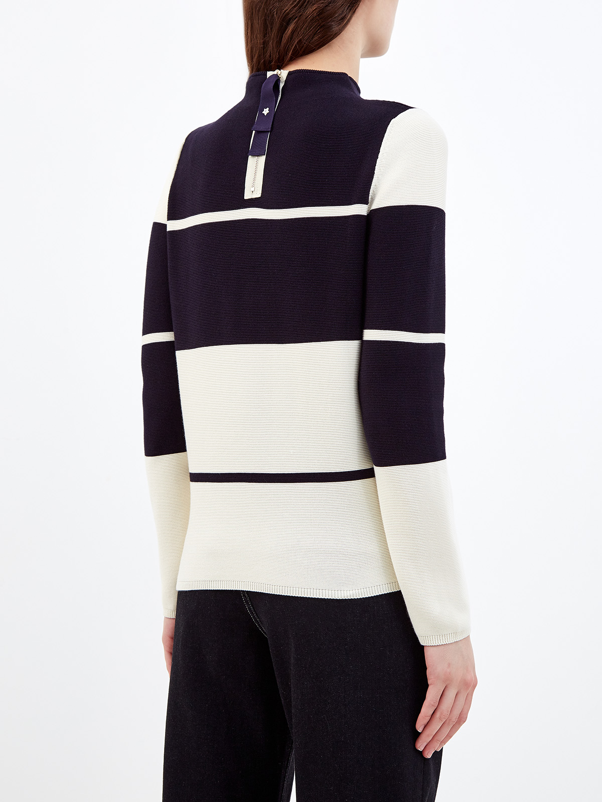 Пуловер из хлопковой пряжи в стиле colorblock LORENA ANTONIAZZI, цвет черно-белый, размер 40 - фото 4