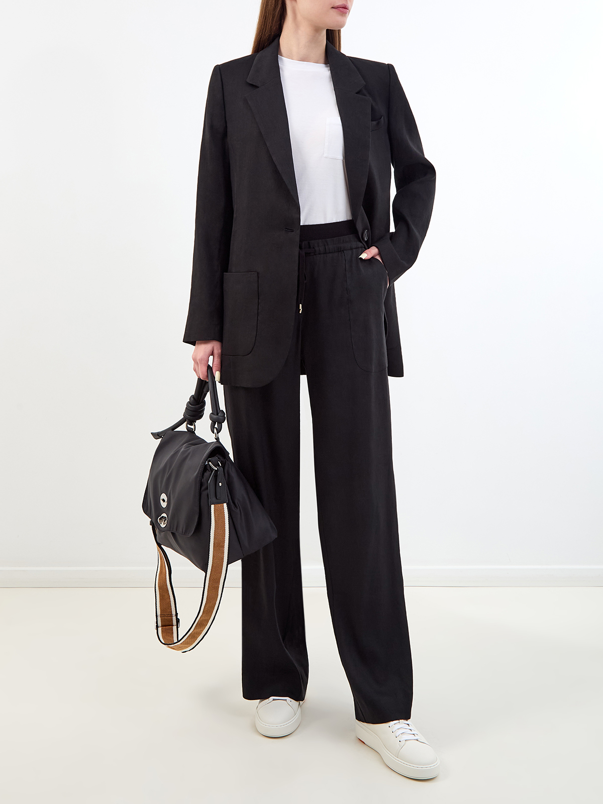 Льняные брюки с трикотажным эластичным поясом на кулиске LORENA ANTONIAZZI, цвет черный, размер 44;46;48;42 - фото 2