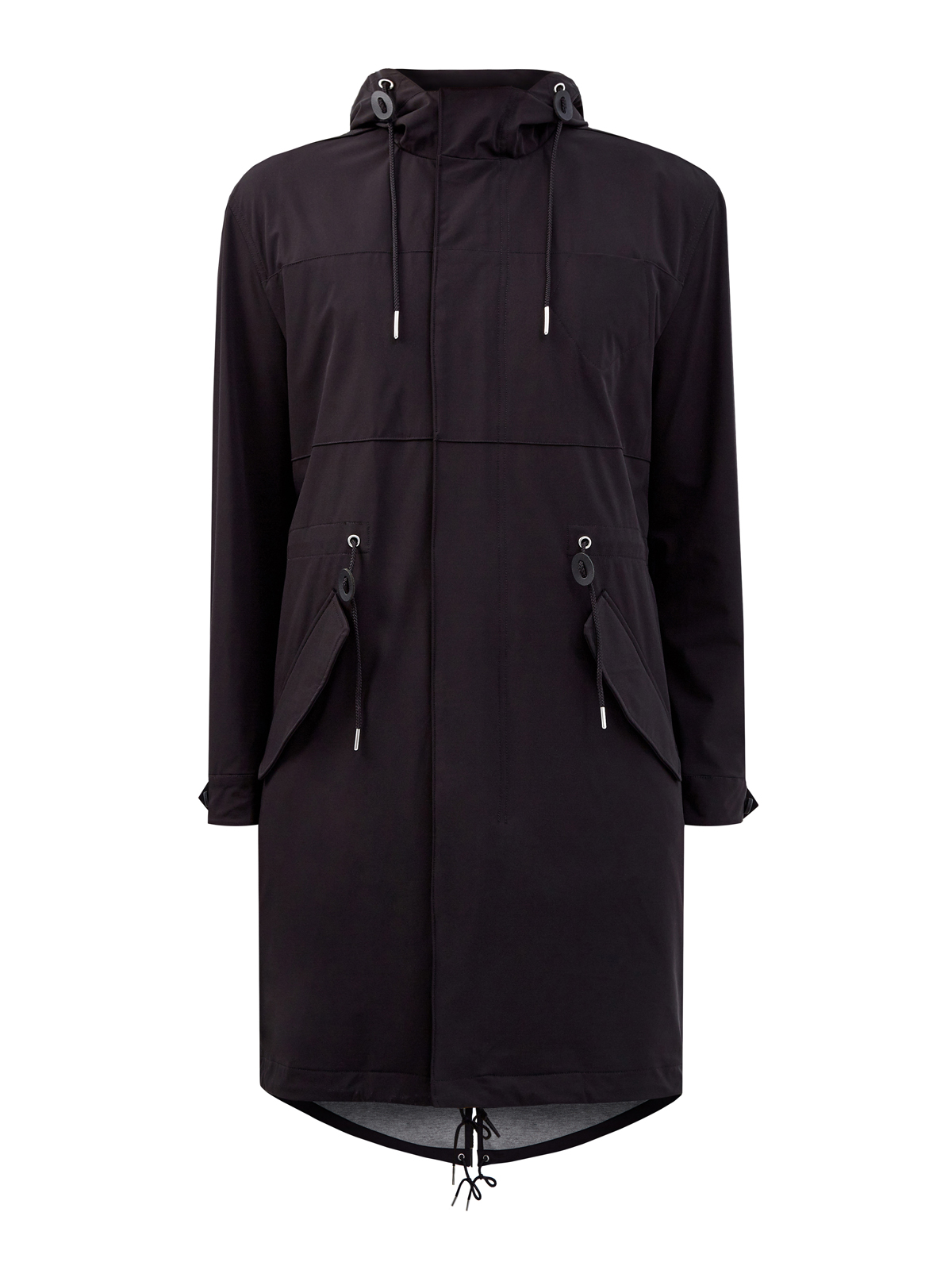 Удлиненная куртка с капюшоном и аппликацией на спинке BIKKEMBERGS, цвет черный, размер M;L;XL - фото 1