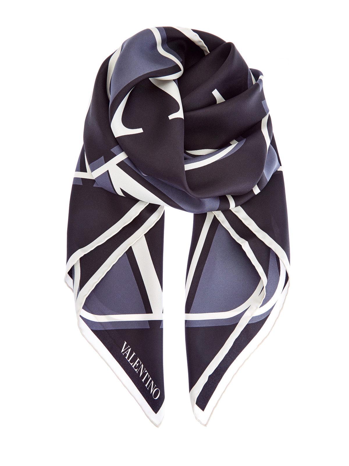 Шелковый платок с контрастным принтом VLOGO VALENTINO GARAVANI, цвет черный, размер 46;50;52;54;56;48