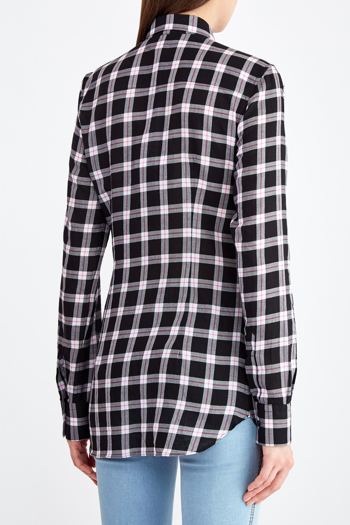 Приталенная рубашка из хлопка с отделкой кружевом ручной работы ERMANNO SCERVINO, цвет черно-белый, размер 40;44 - фото 4